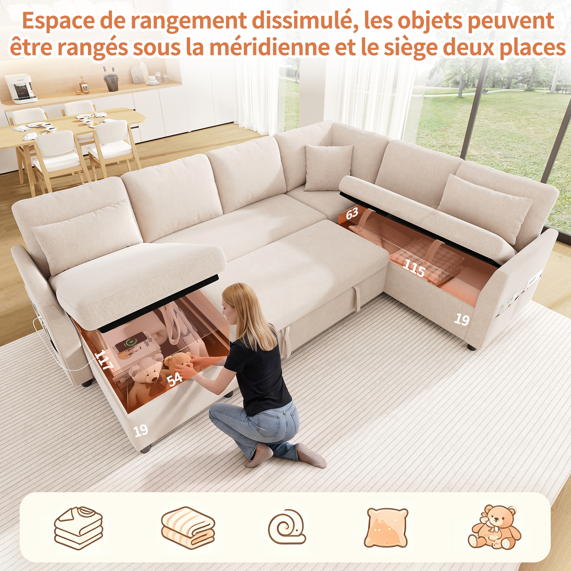 Vue complémentaire du canapé panoramique convertible