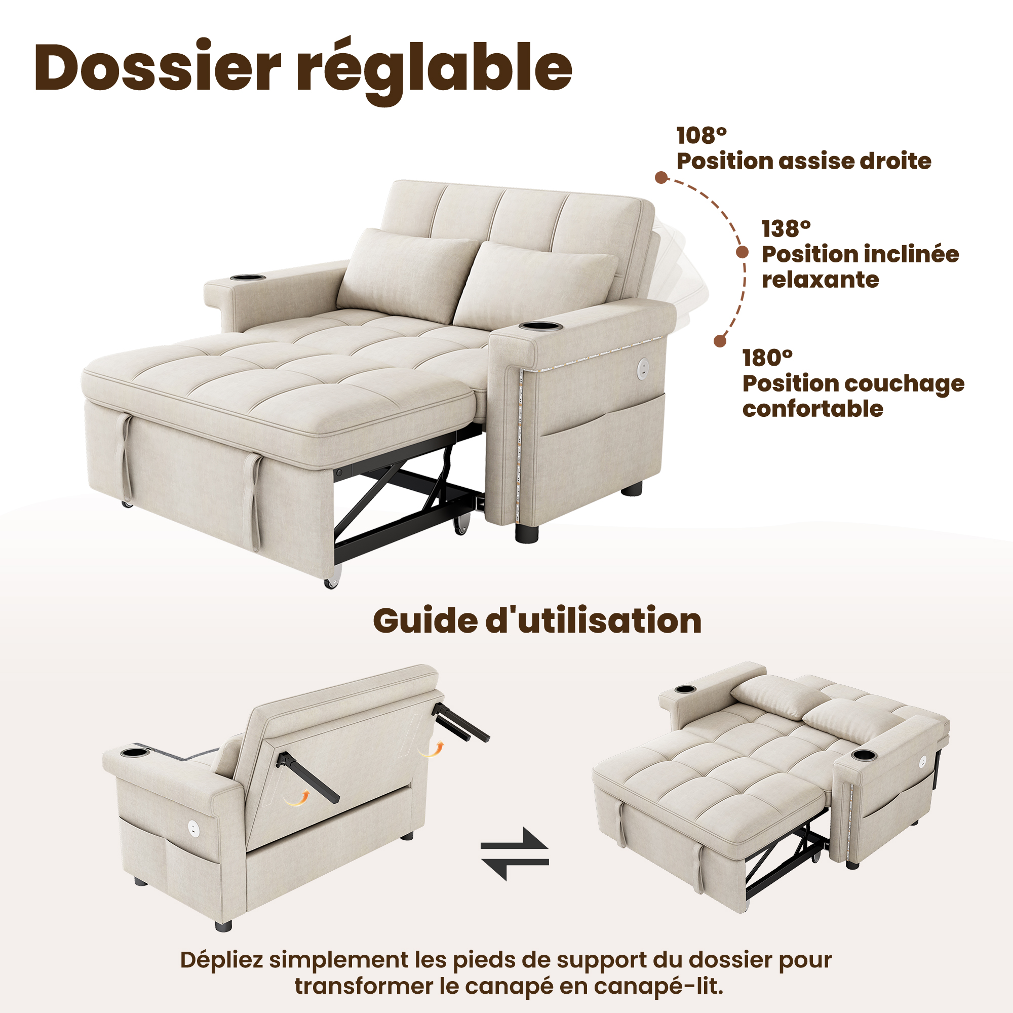 Vue complémentaire du canapé convertible