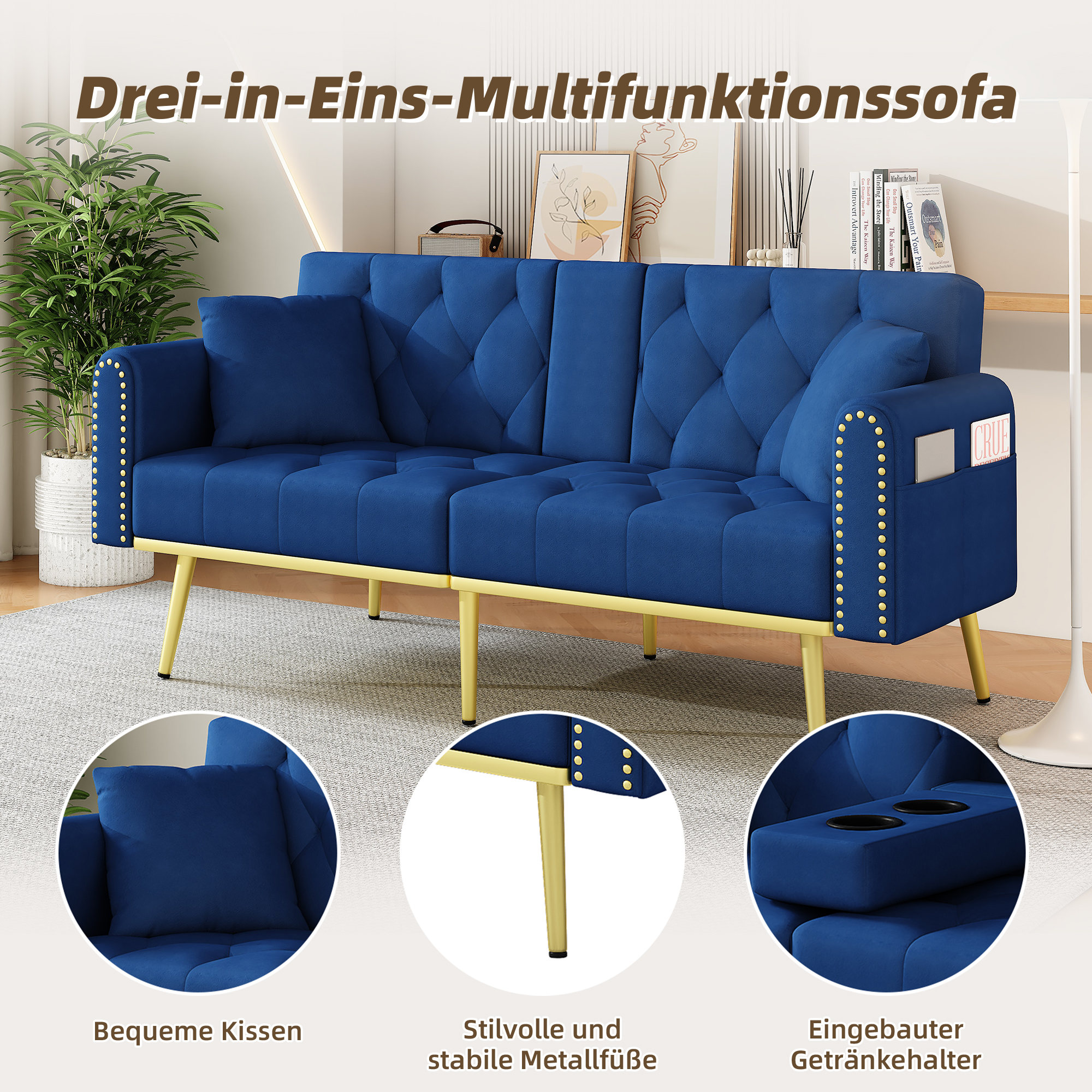 Canapé convertible bleu vue 5