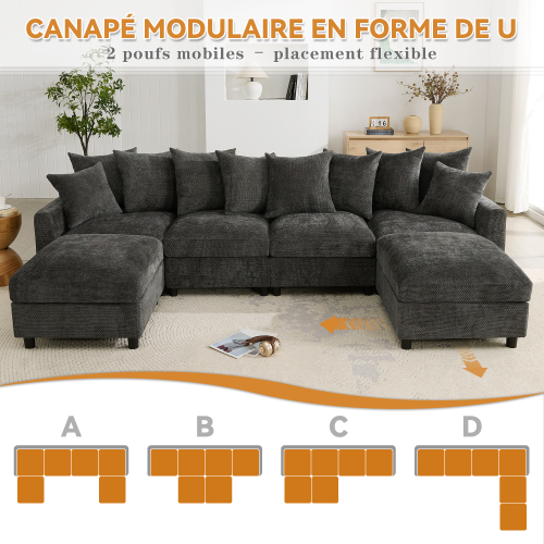 Coussins modulables et poufs du canapé d’angle