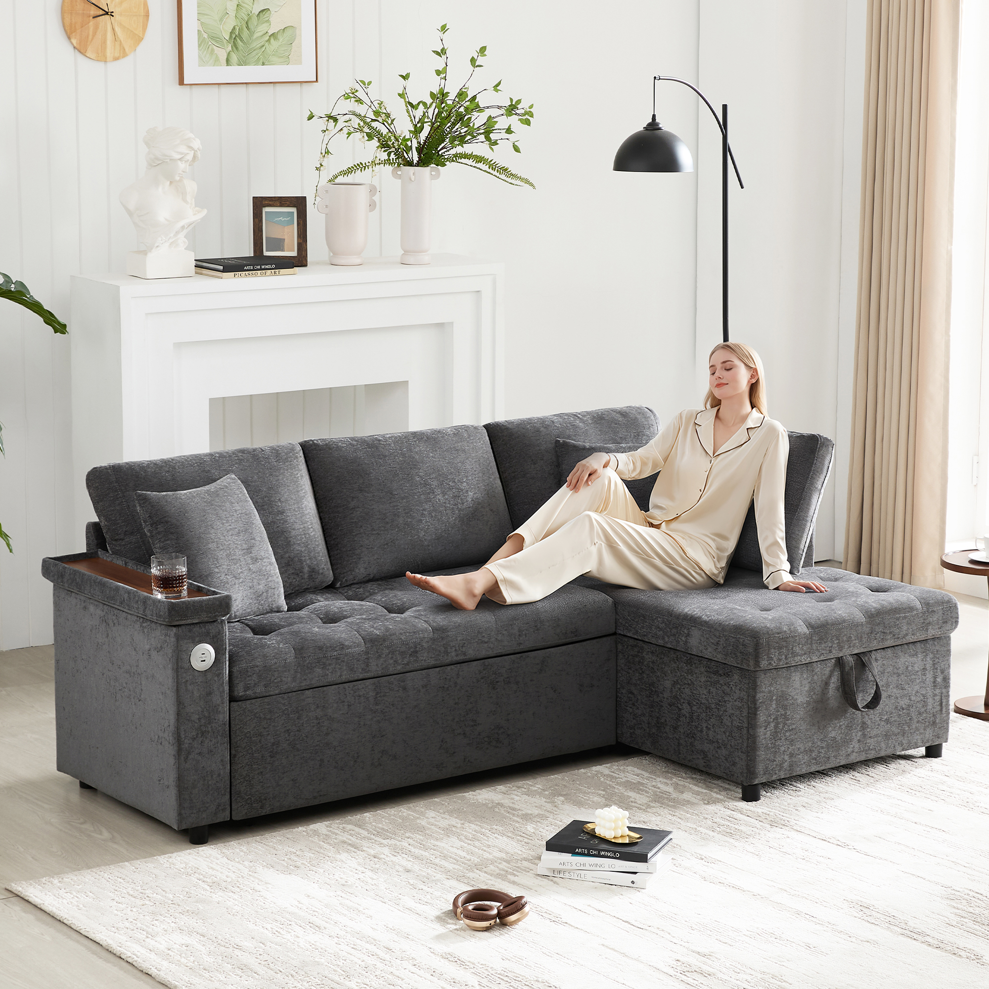 Modernes L-Sofa mit ausziehbarem Schlafsofa mit Sc