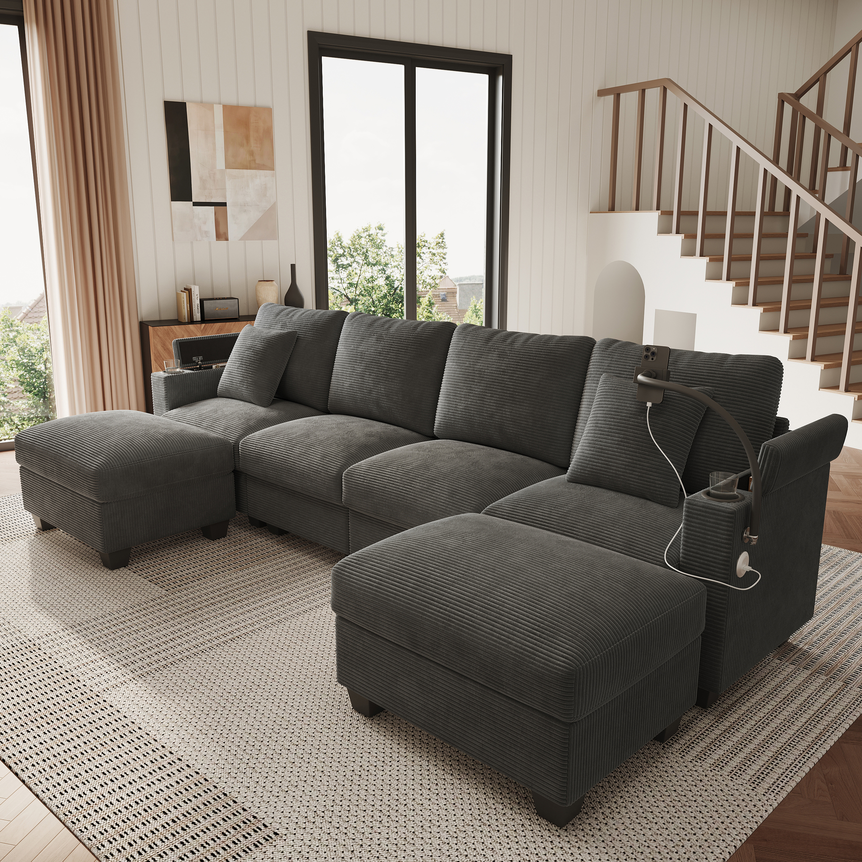 Wohnlandschaft U-Form mit Schlaffunktion, Modulare