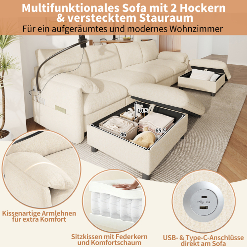 Deux poufs de rangement pour canapé modulable