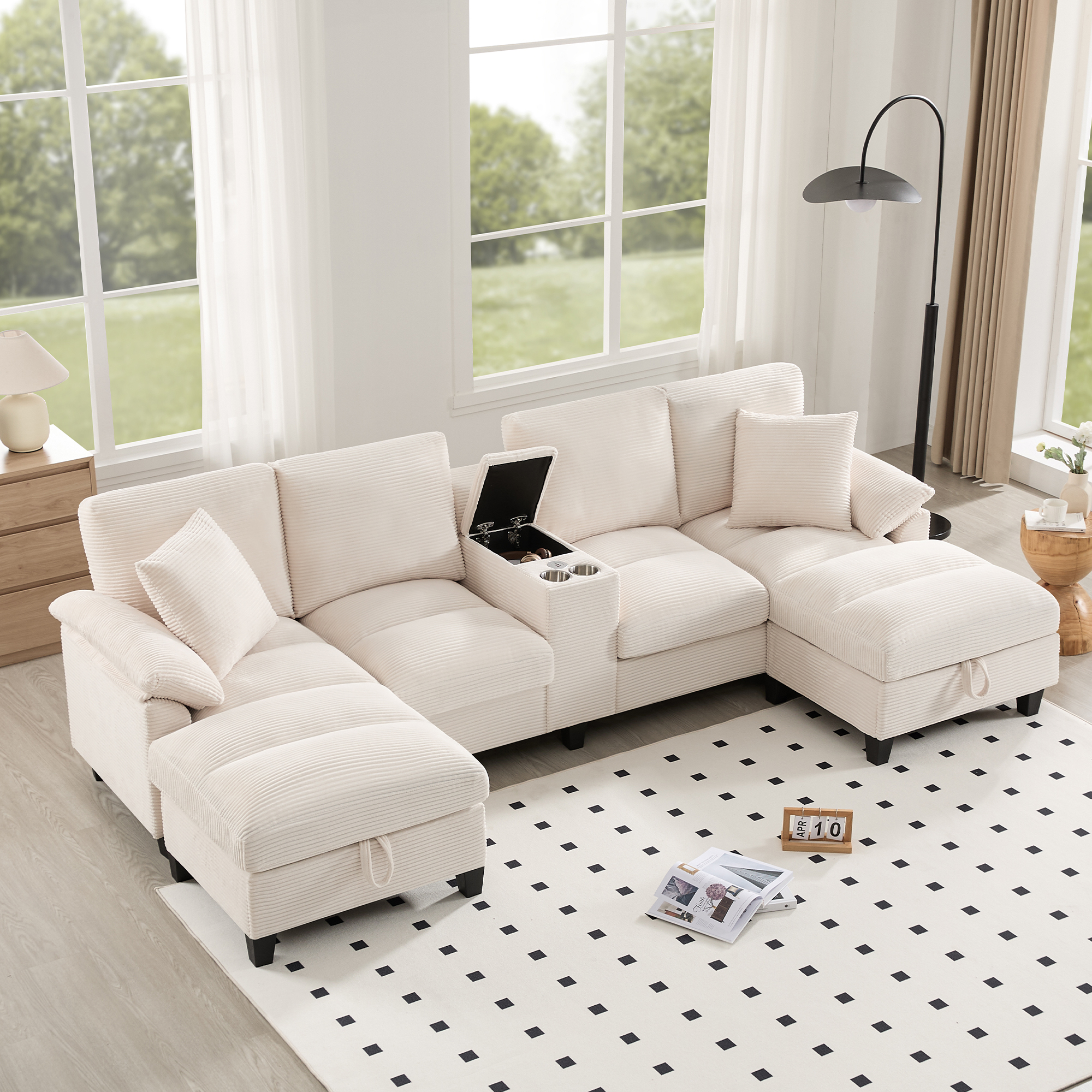 Geräumiges 4-Sitzer-Sofa in U-Form mit Stauraum, ü