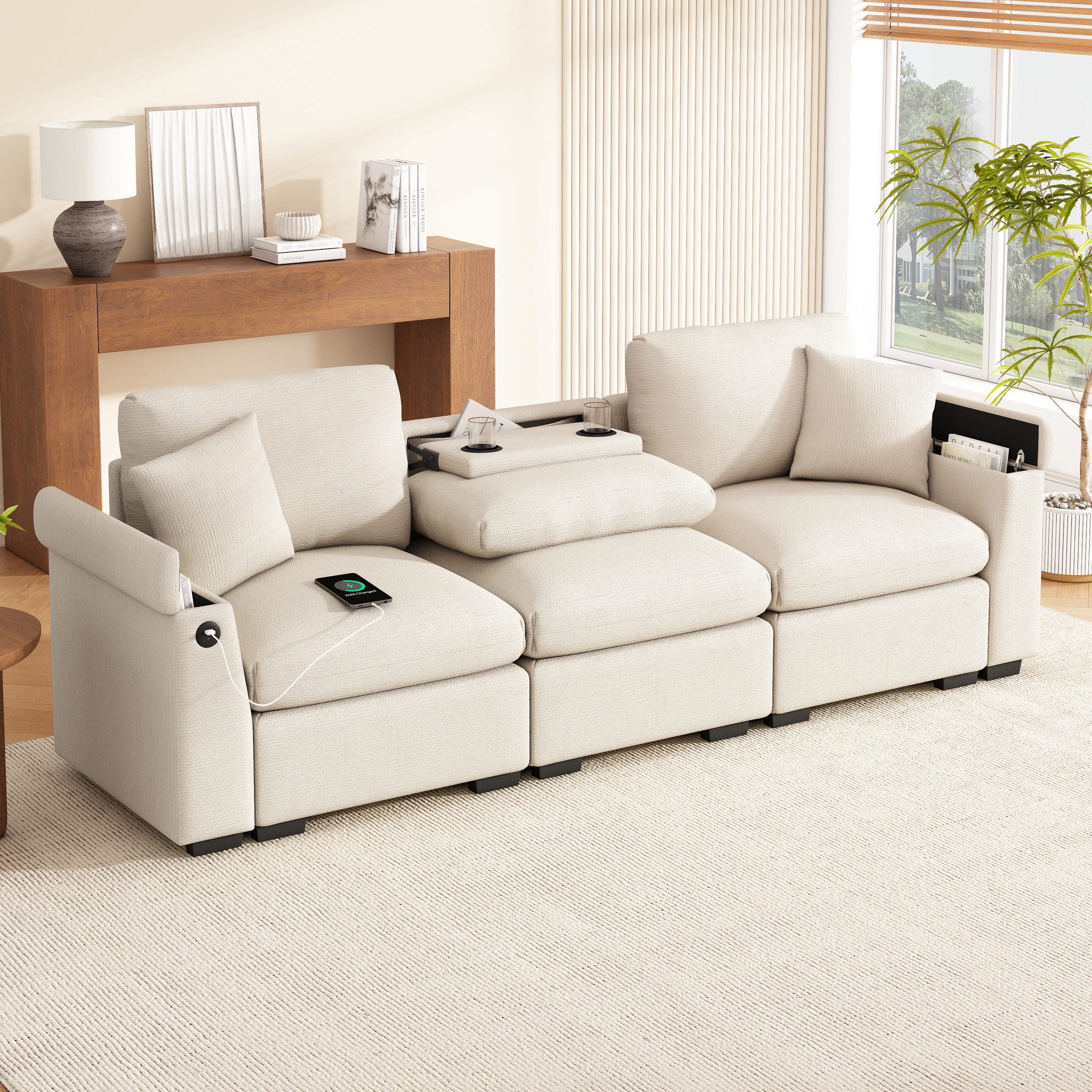Modernes Dreisitzer-Sofa aus Chenille, Stoffsofa m