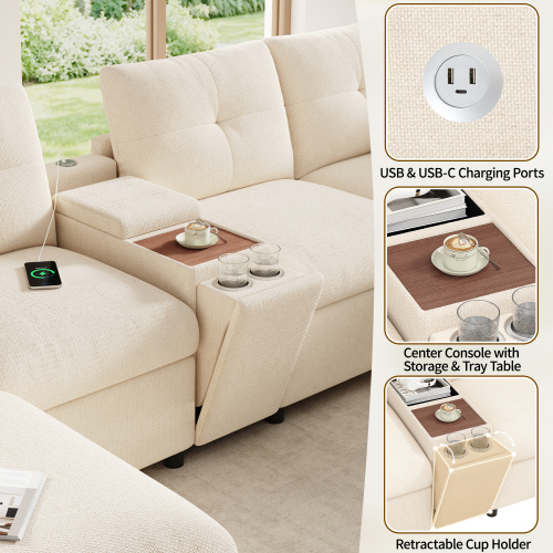 Console centrale avec rangement porte-gobelets USB et Type-C