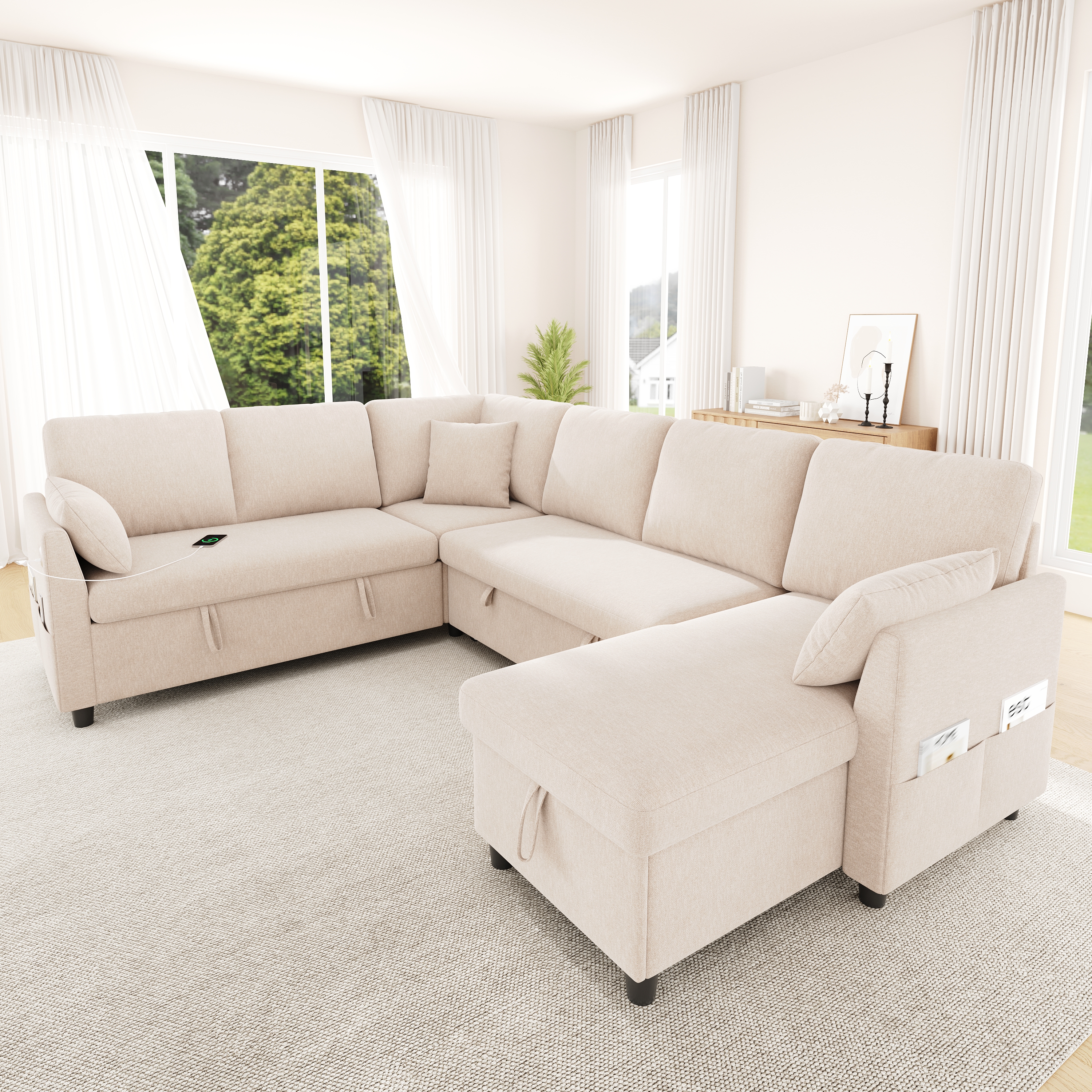 Canapé panoramique convertible beige
