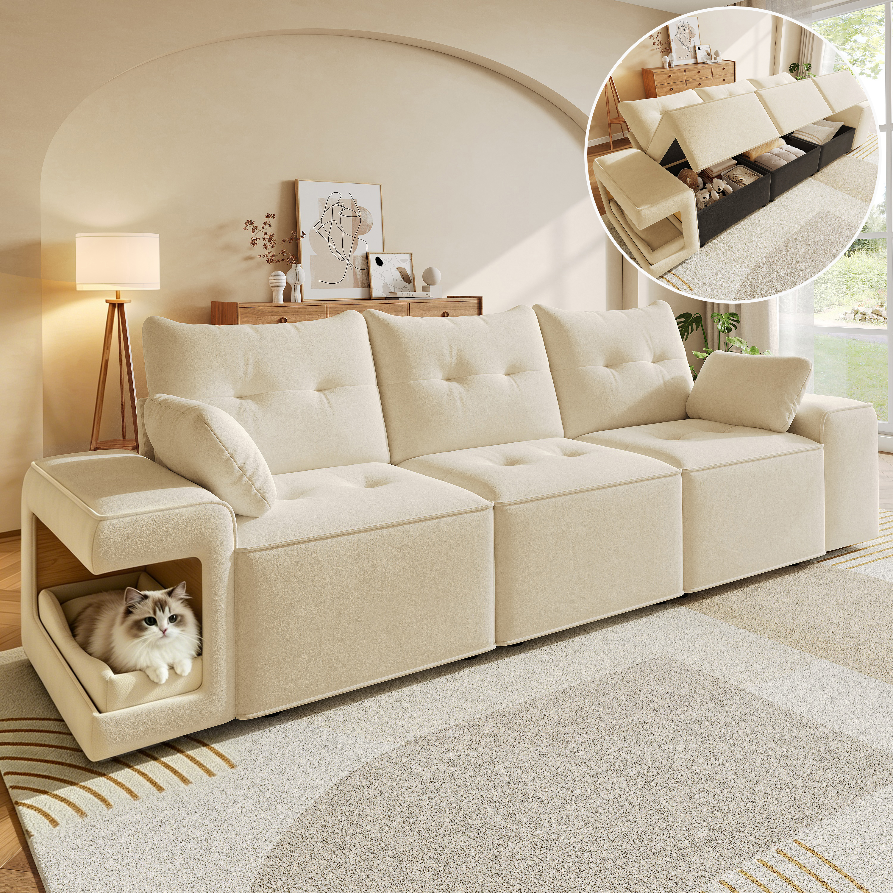 Modernes modulares 3-Sitzer-Sofa mit breiten Armle