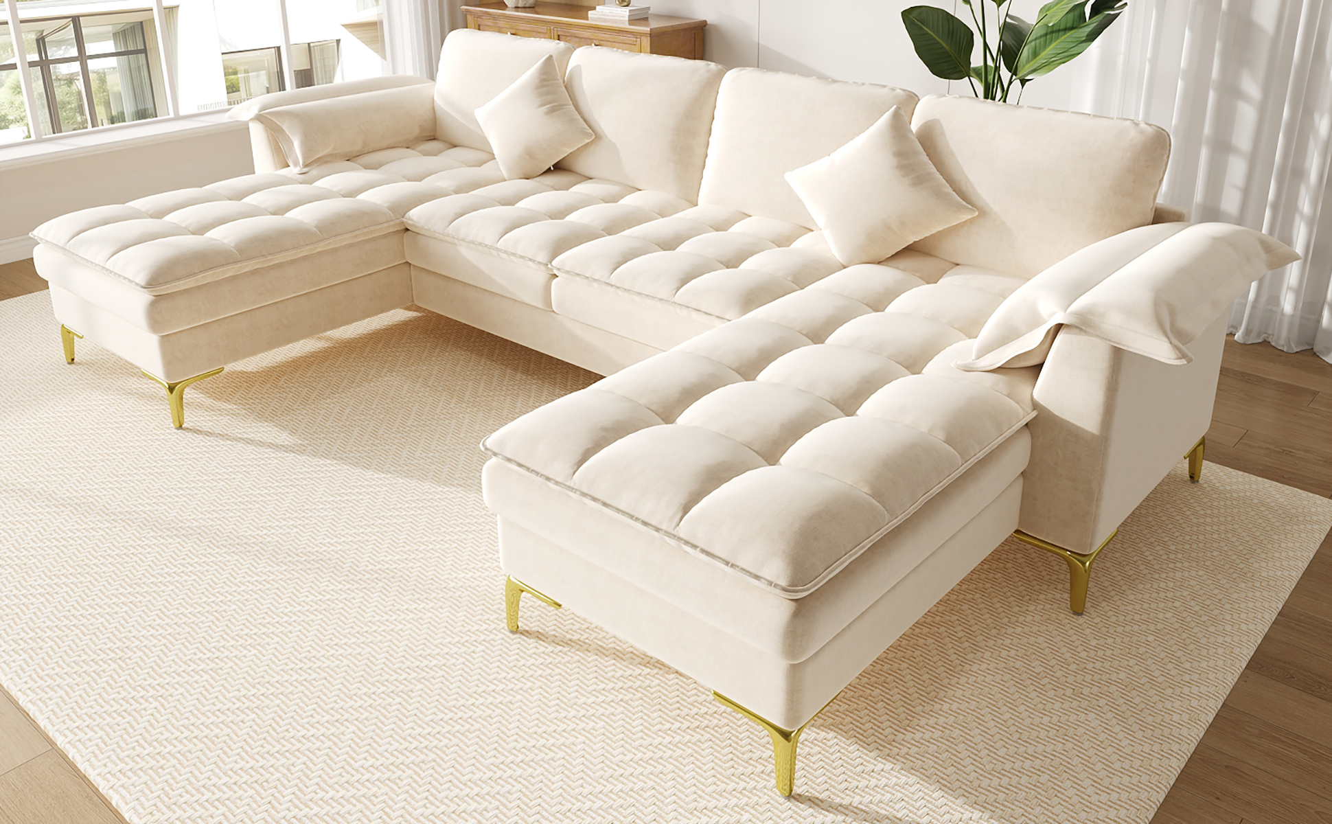 U‑förmiges Ecksofa, 4‑Sitzer Moduldesign mit Cloud