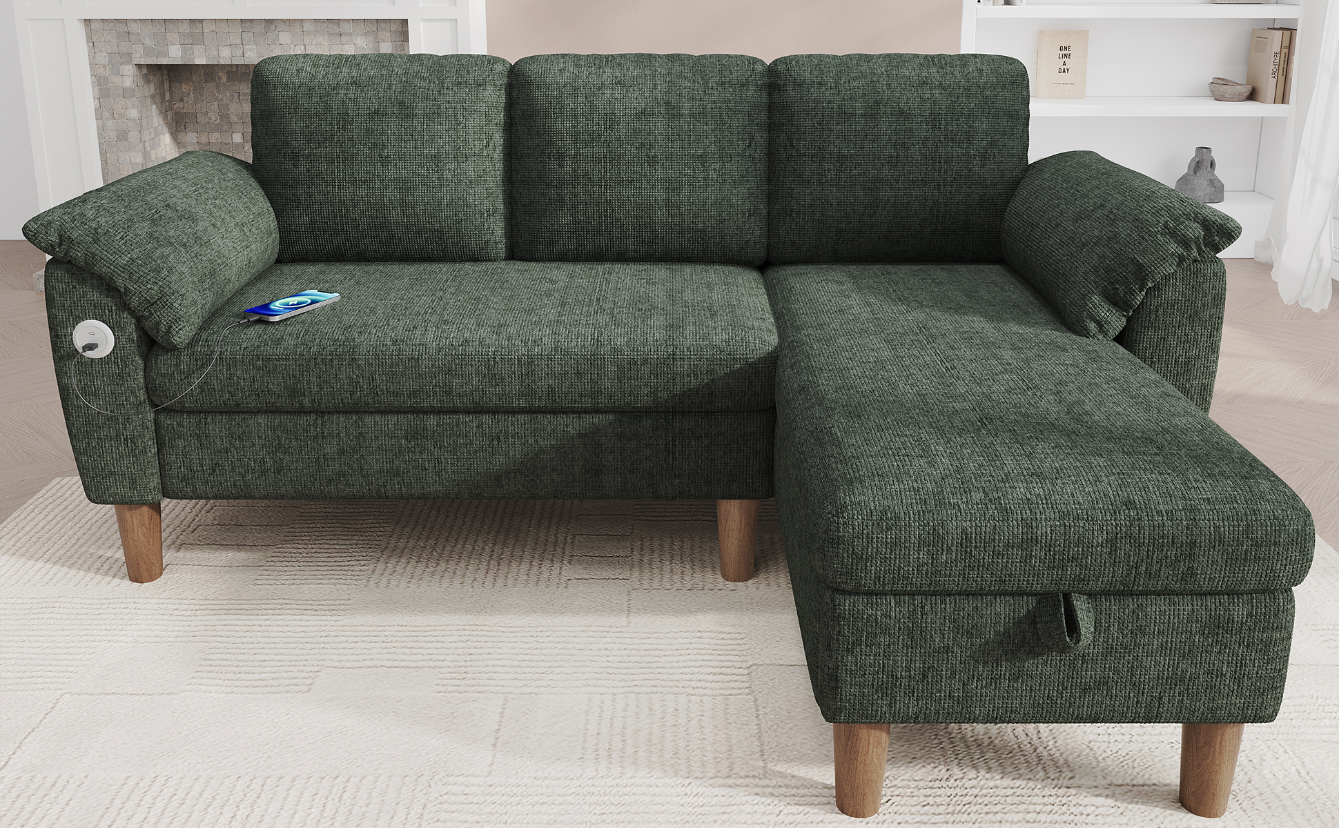 L-förmiges Ecksofa, 3-Sitzer Sofa mit Stauraum-Cha