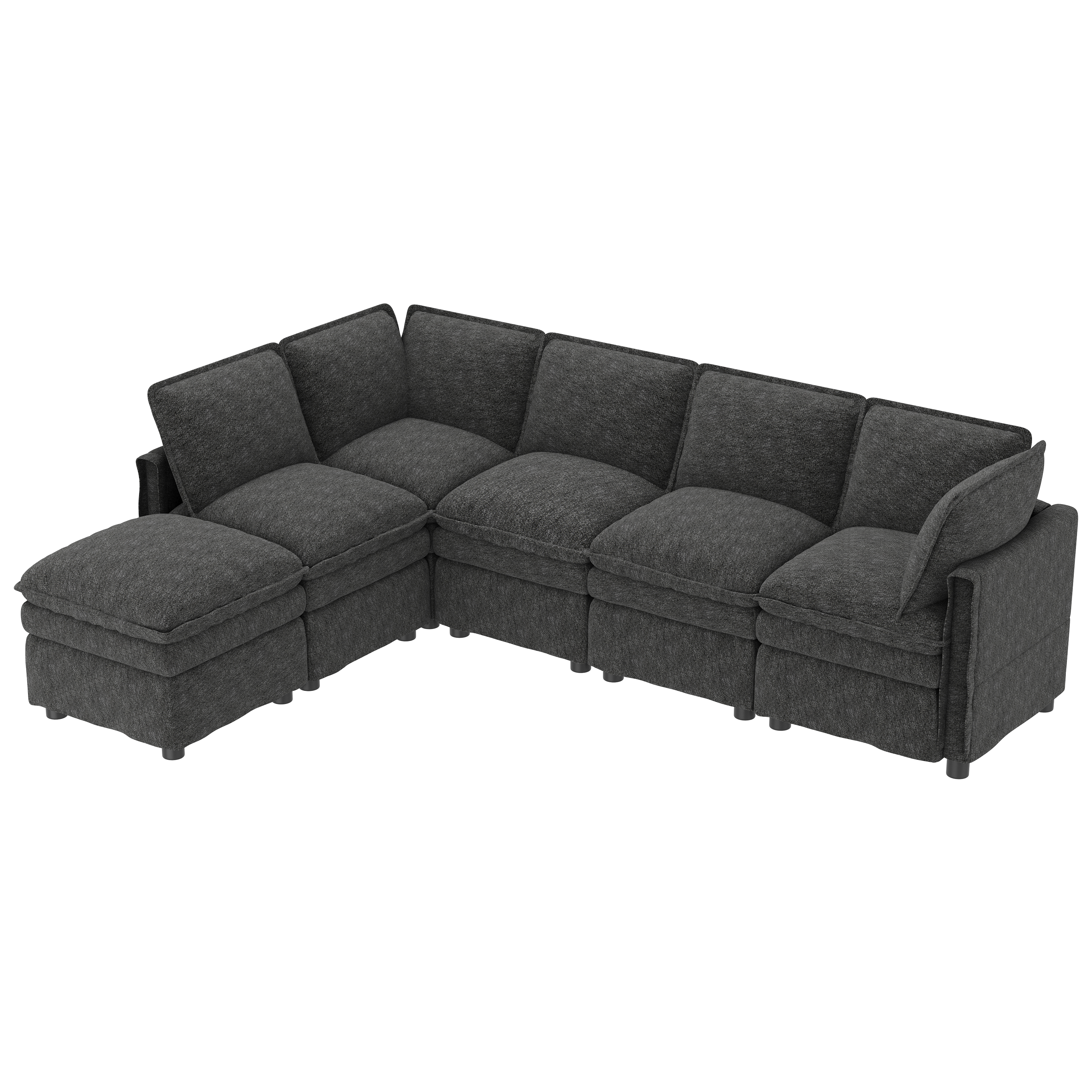 Canapé d’angle modulable 6 places 344 x 127 x 91 cm canapé en L avec méridienne, avec pouf, chenille, Gris - points forts 1