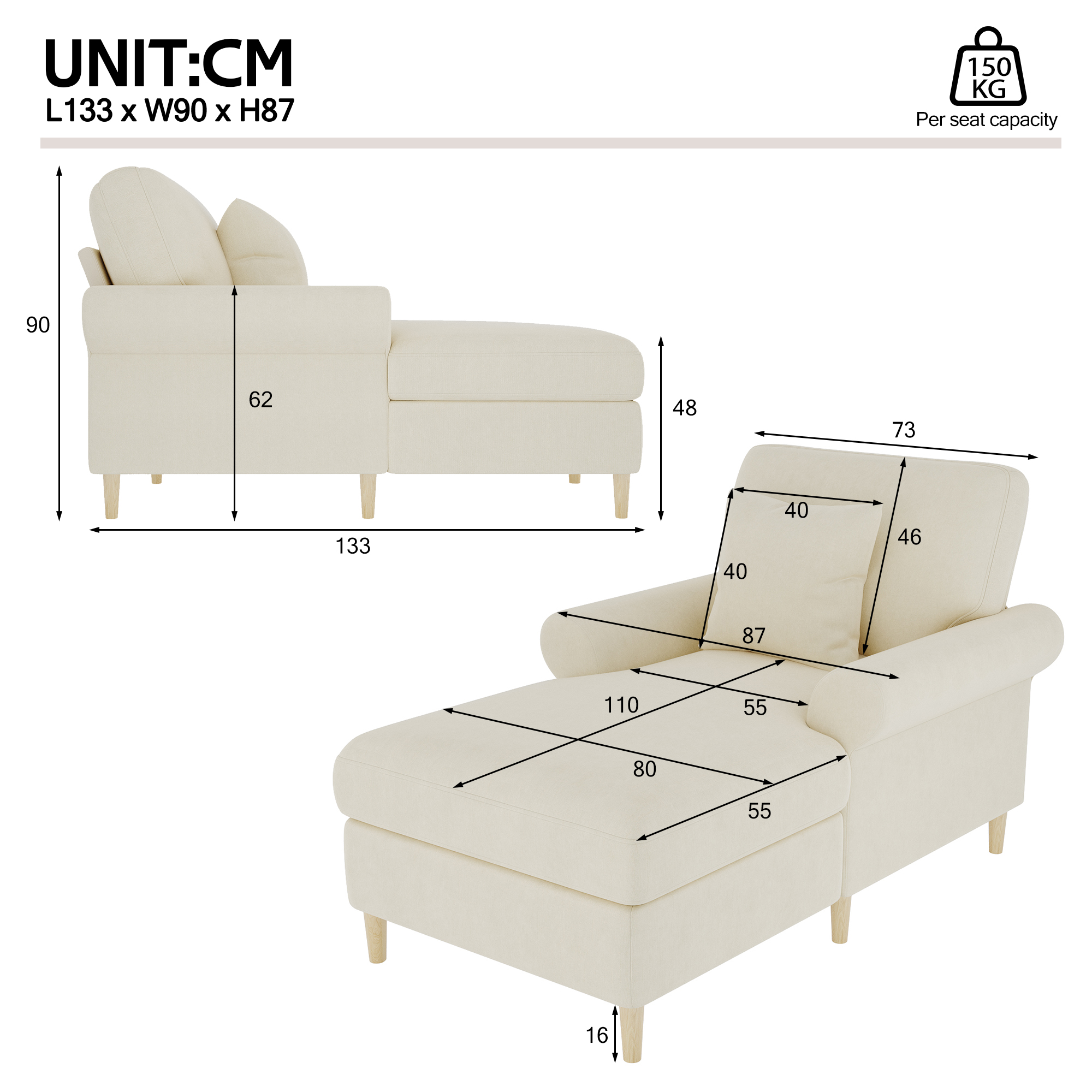 Dimensions du fauteuil convertible
