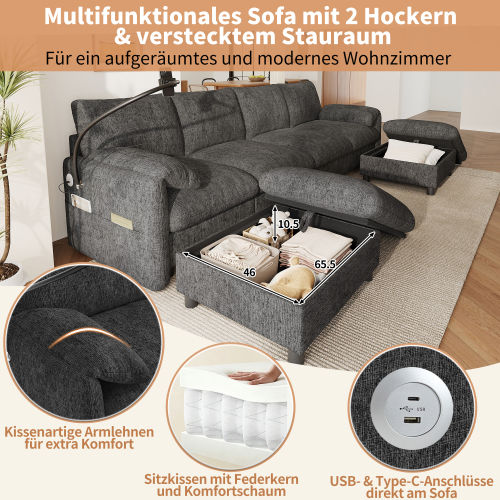 Deux poufs de rangement pour canapé modulable