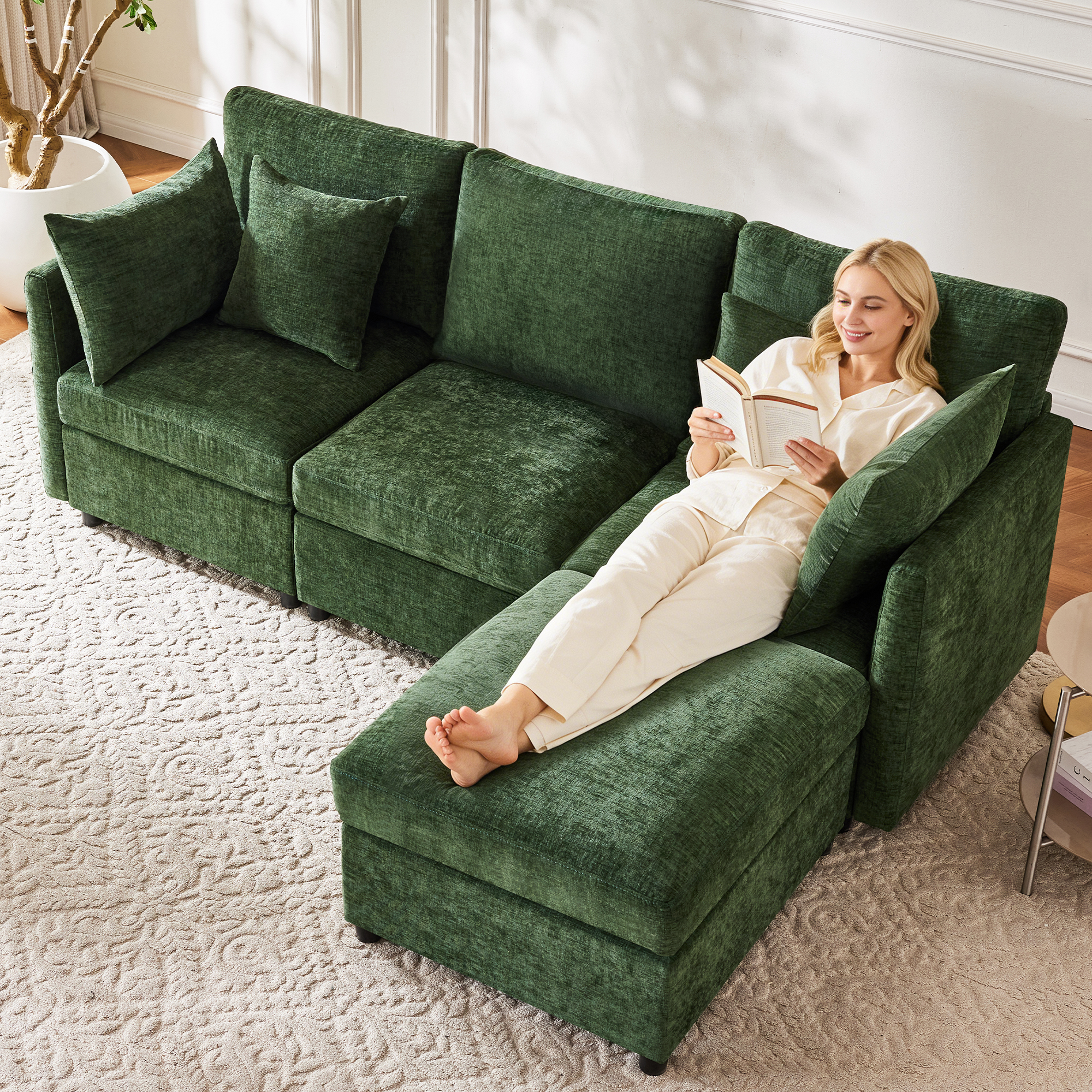 L‑förmiges Ecksofa, umwandelbar zum 3‑Sitzer, modu
