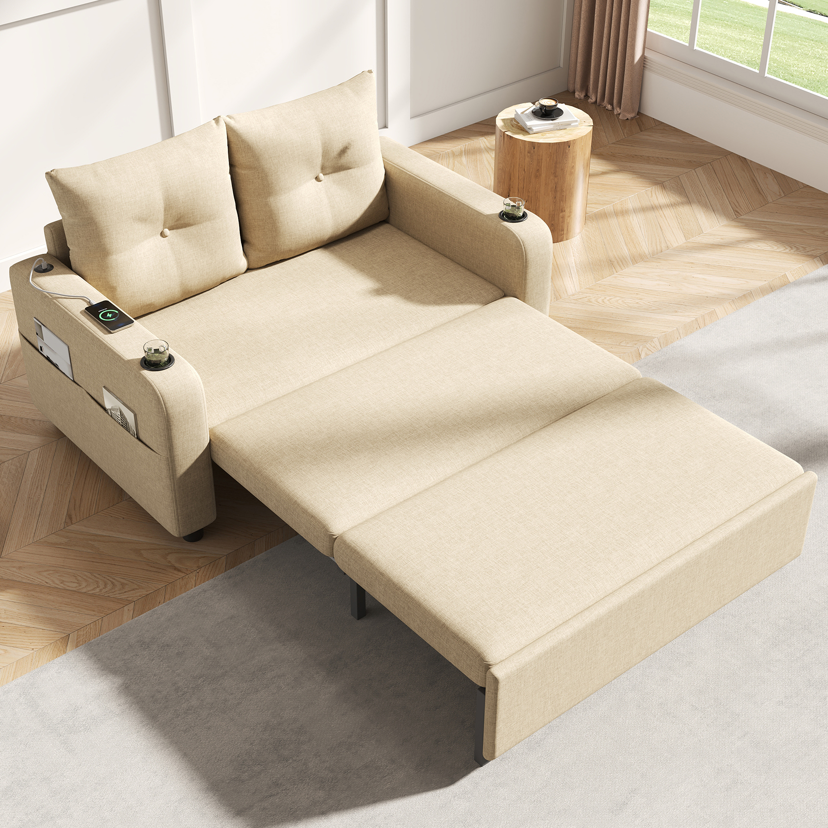 Canapé 2 places convertible beige coton lin