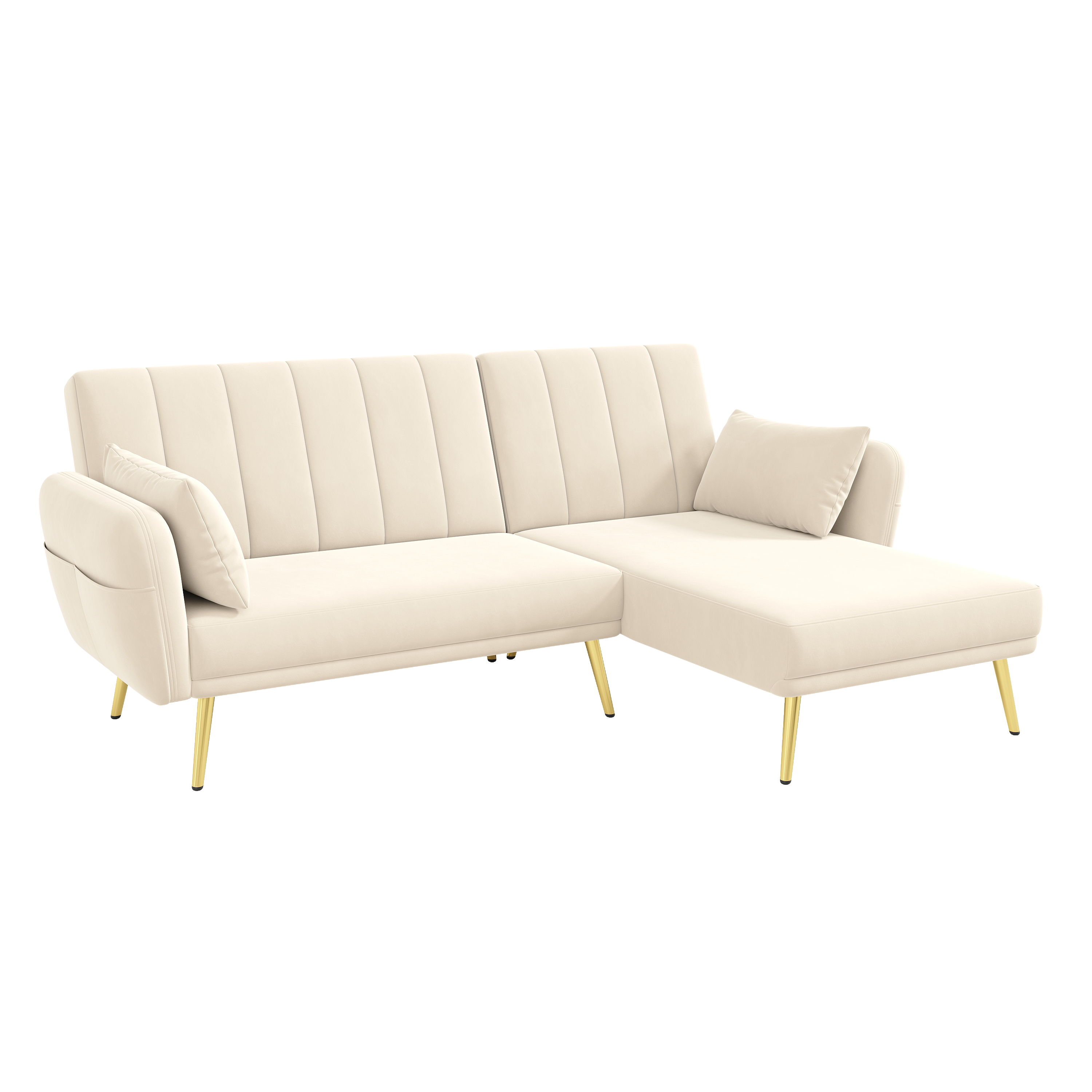 Canapé d'angle L convertible beige velours