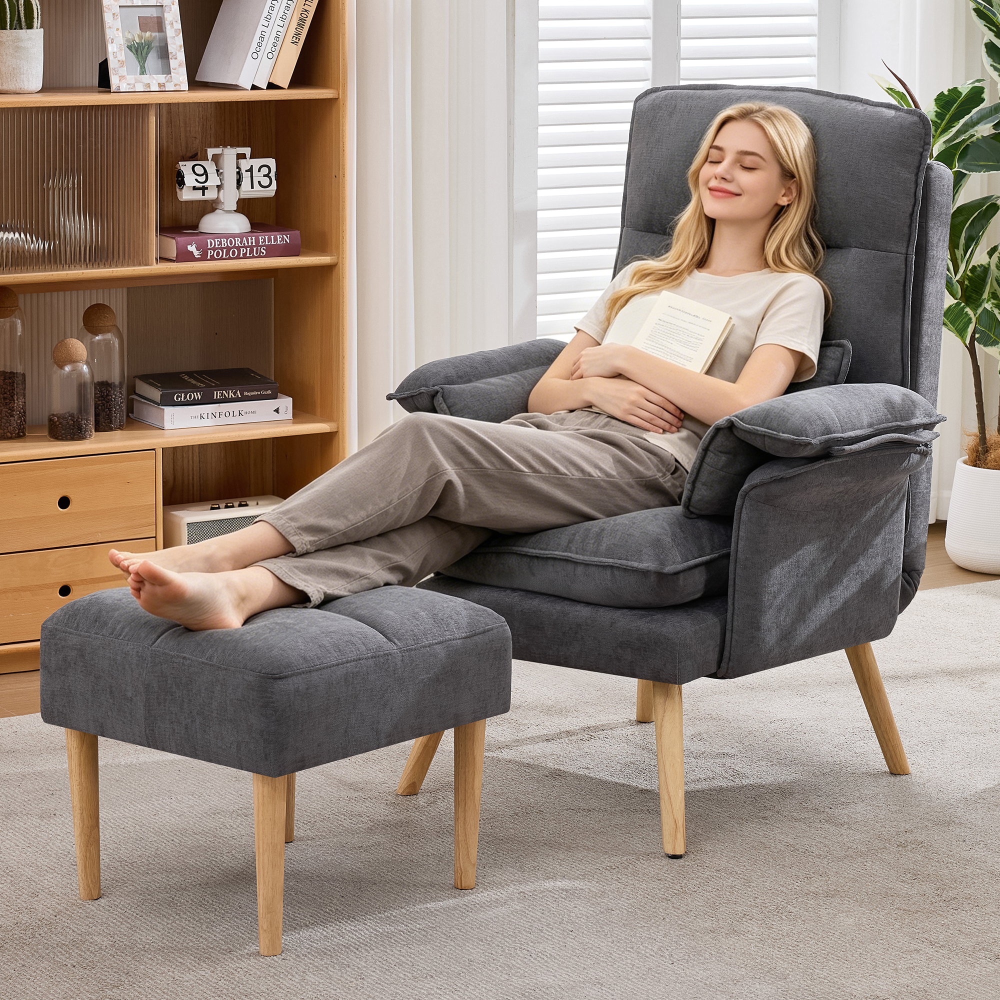 Relaxsessel mit Hocker, 5-fach verstellbarer Liege