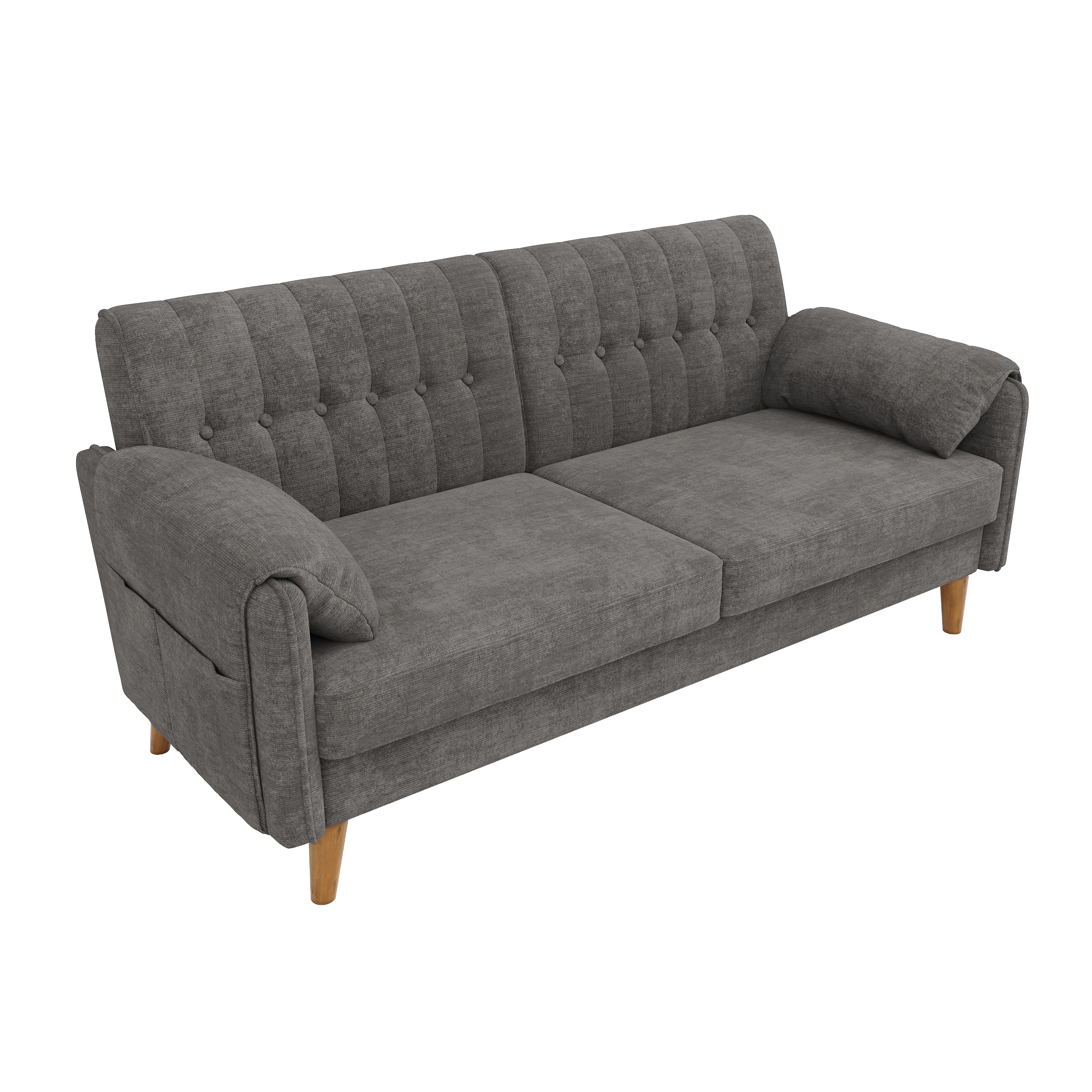 Canapé 2 places 161,5 x 79 x 83,5 cm, avec coffre de rangement, modulable, en chenille, Gris clair - détails