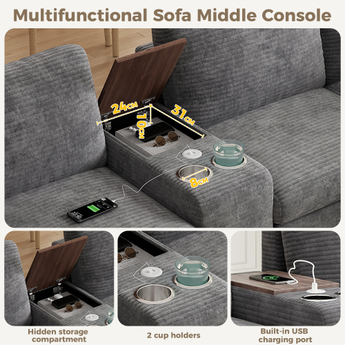 Console centrale mobile avec porte-gobelets USB et Type-C