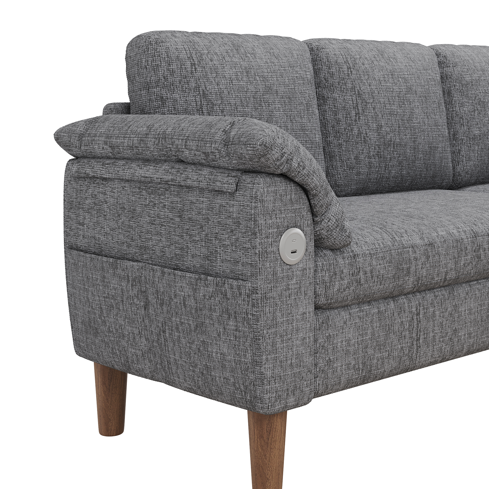 Canapé d’angle en L 3 places 181 x 125 x 88 cm, avec coffre de rangement, modulable, avec USB/Type-C, en chenille, Gris clair - vue complémentaire