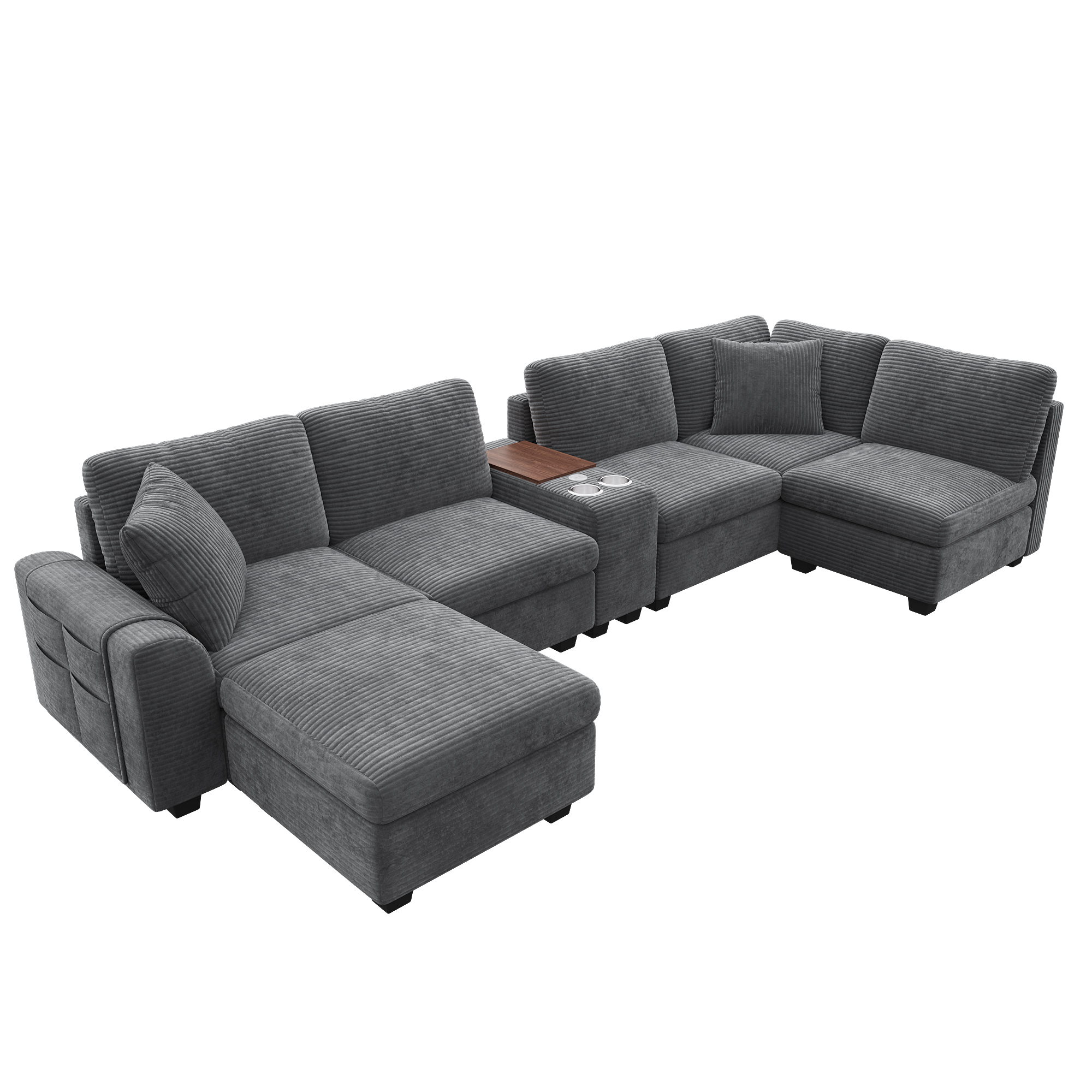 Canapé d’angle modulable 6 places 311 x 139 x 85 cm canapé en L avec méridienne, avec rangement, velours côtelé, Gris - points forts 1