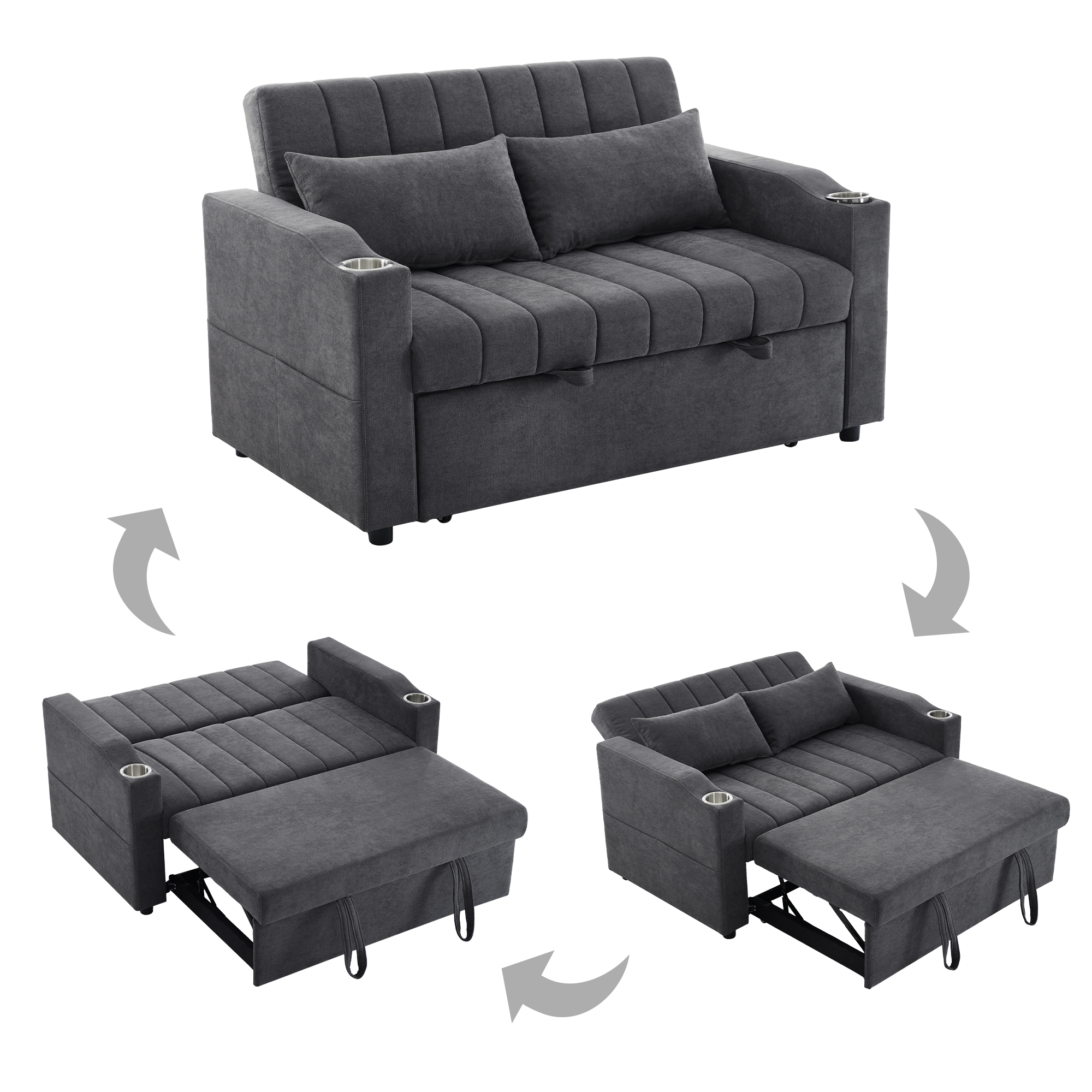 Canapé convertible 2 places gris coton lin