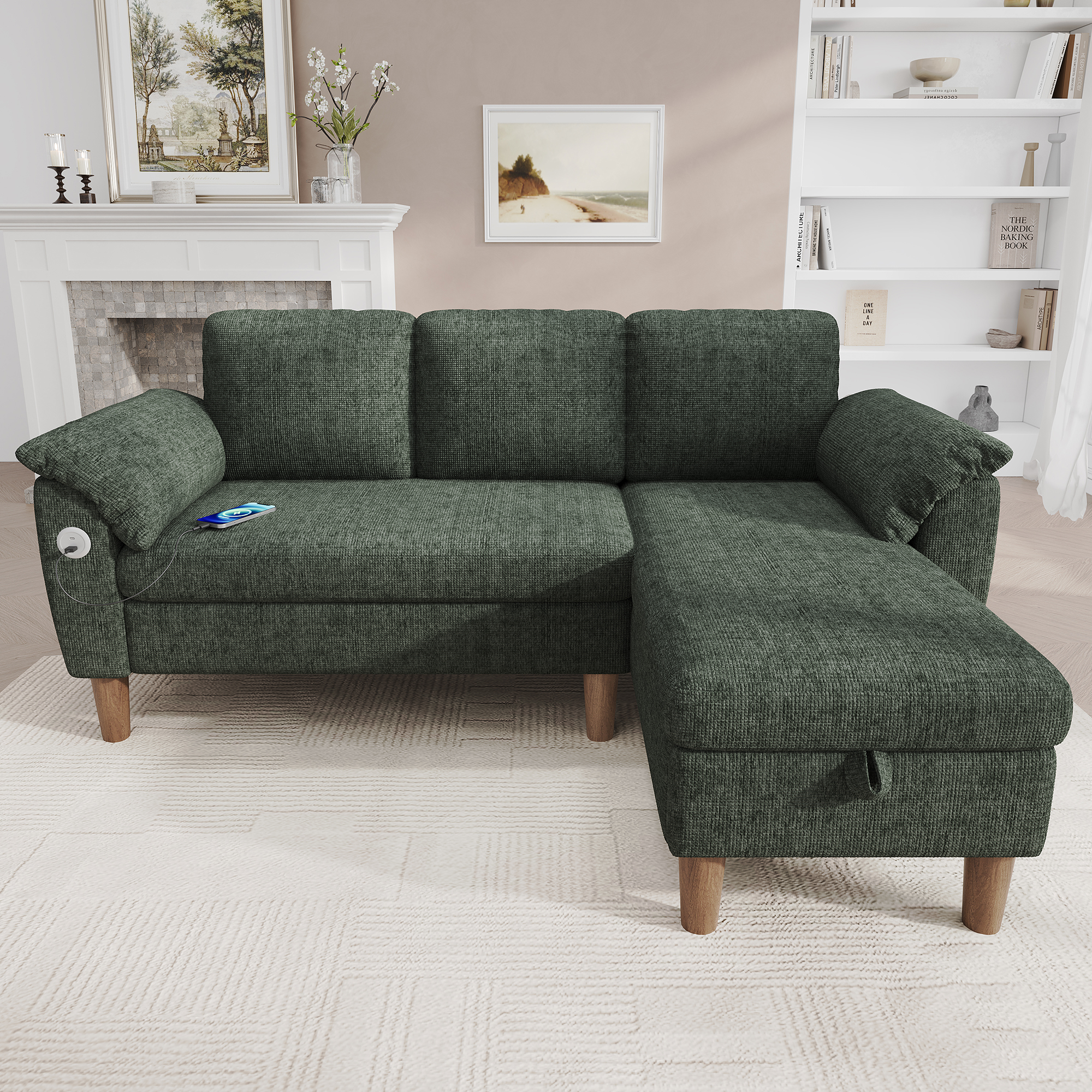 L-förmiges Ecksofa, 3-Sitzer Sofa mit Stauraum-Cha