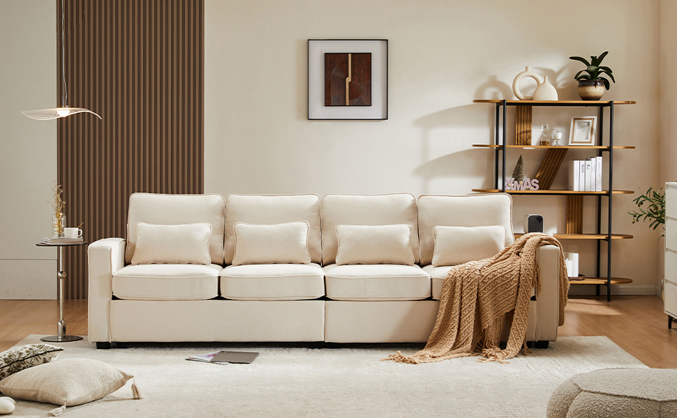 Canapé 4-5 places en tissu aspect lin, absorbant l'humidité, respirant, résistant, dossiers hauts avec grands coussins, pour salon, pour famille et amis, atmosphère chaleureuse et intime, usage quotidien durable - image 17
