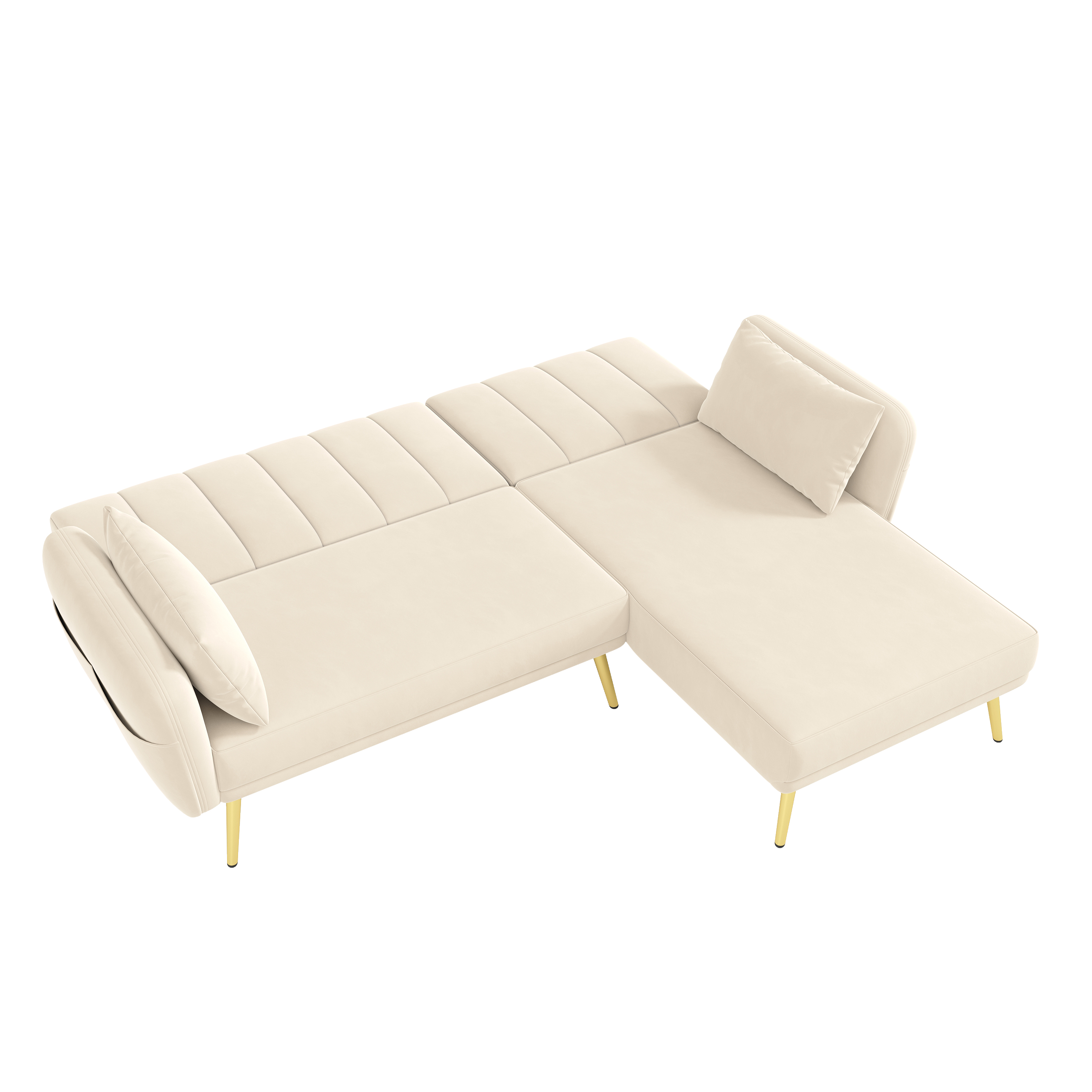 Canapé d'angle L convertible beige velours
