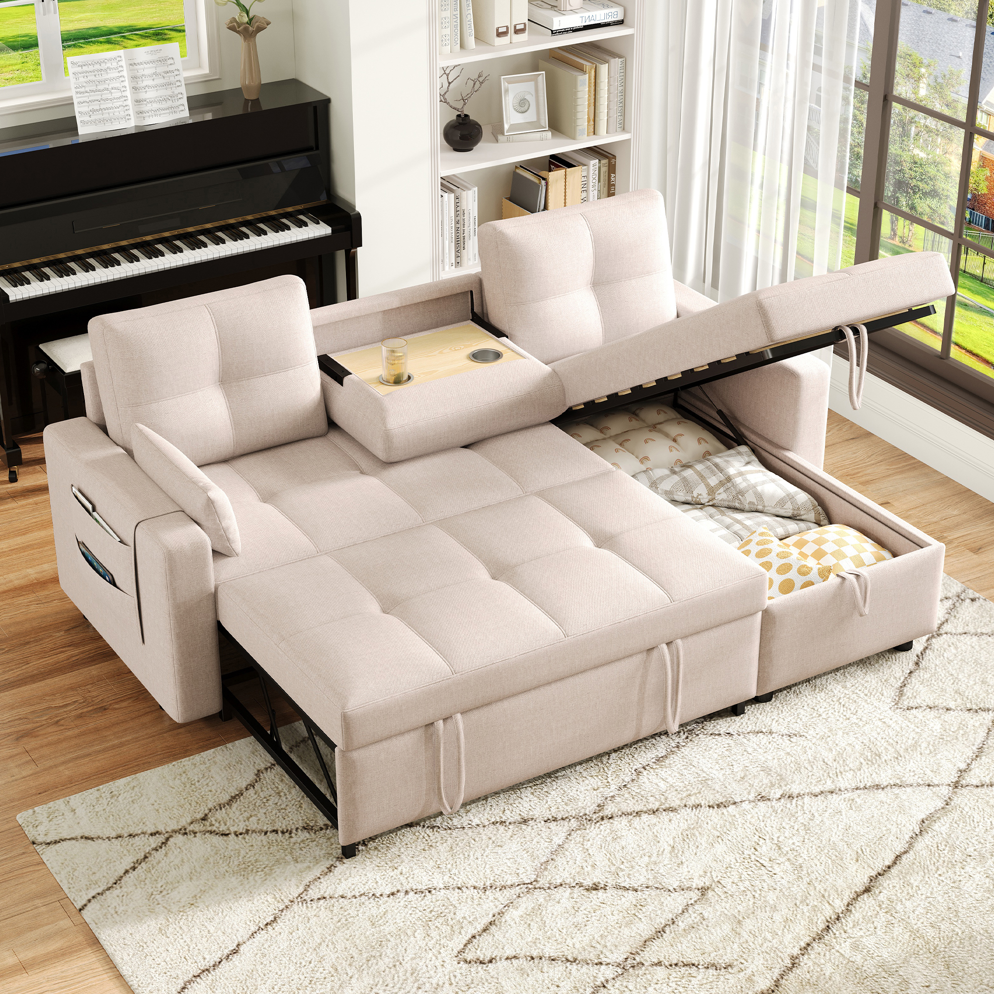 Modernes L-Sofa, modulares Schlafsofa, ausziehbare