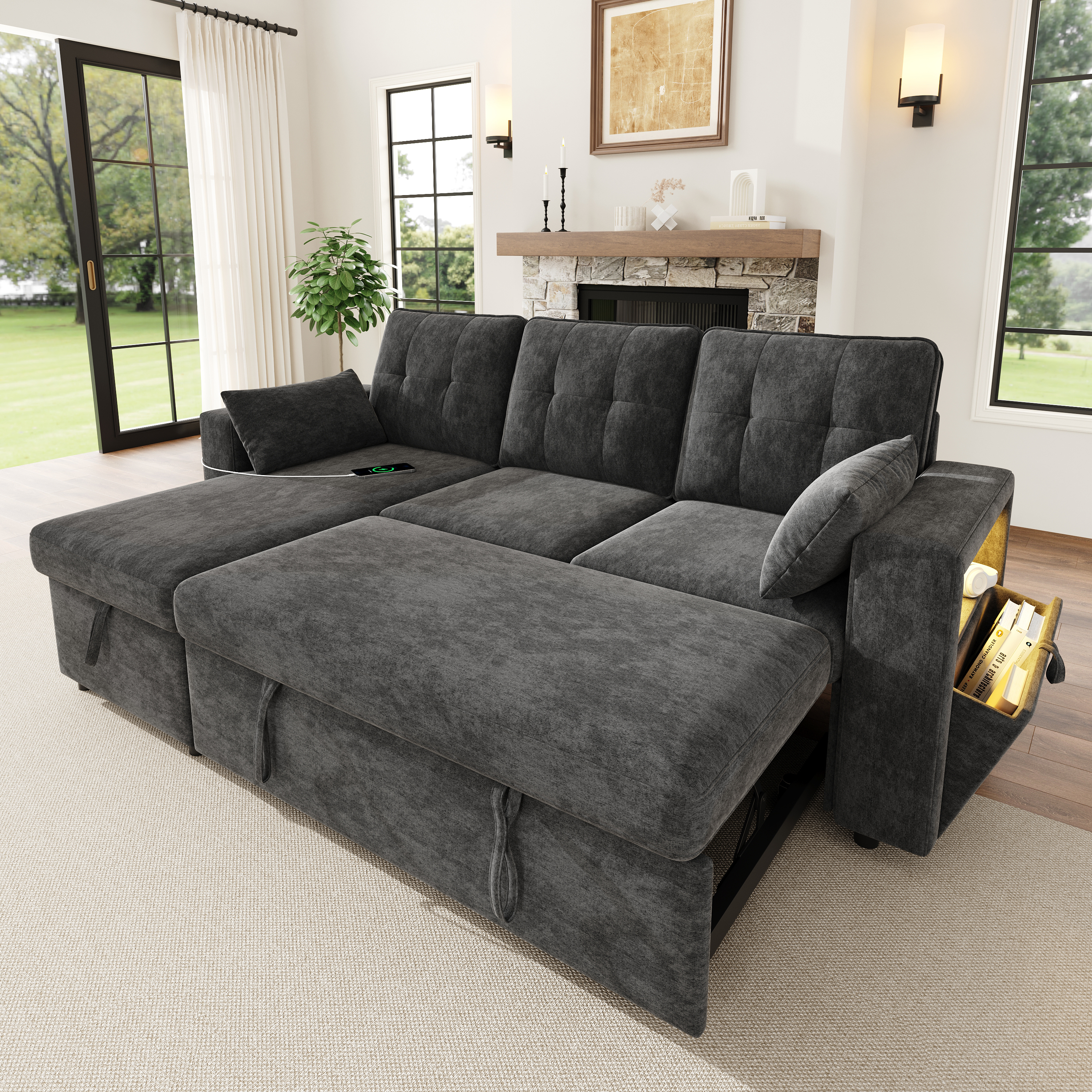 Canapé d’angle convertible gris