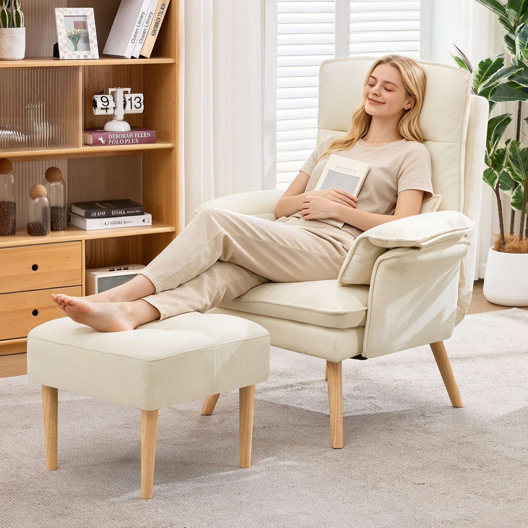 Relaxsessel mit Hocker, 5-fach verstellbarer Liege