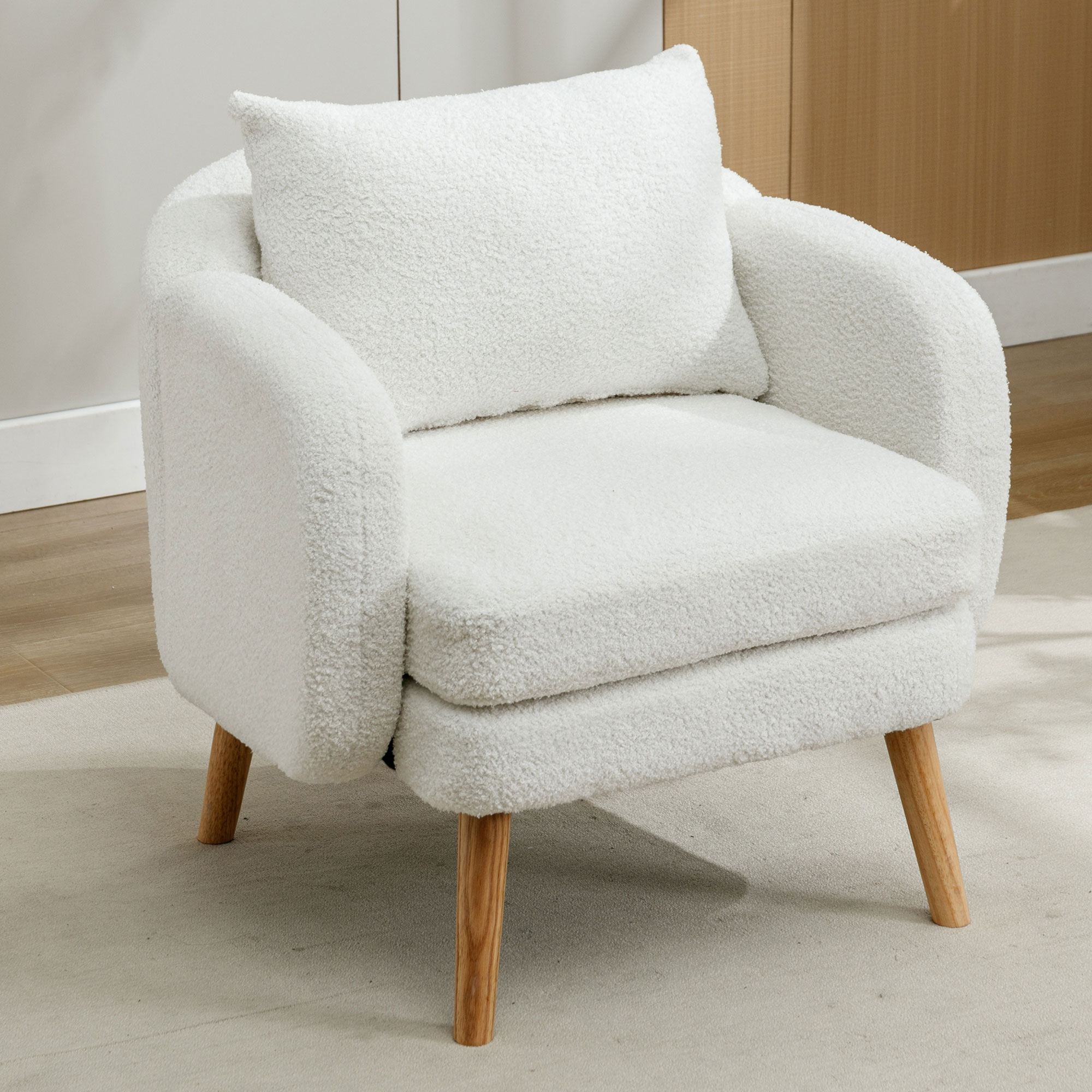 Moderner, schlichter Teddy-Samt-Sessel mit Kissen,