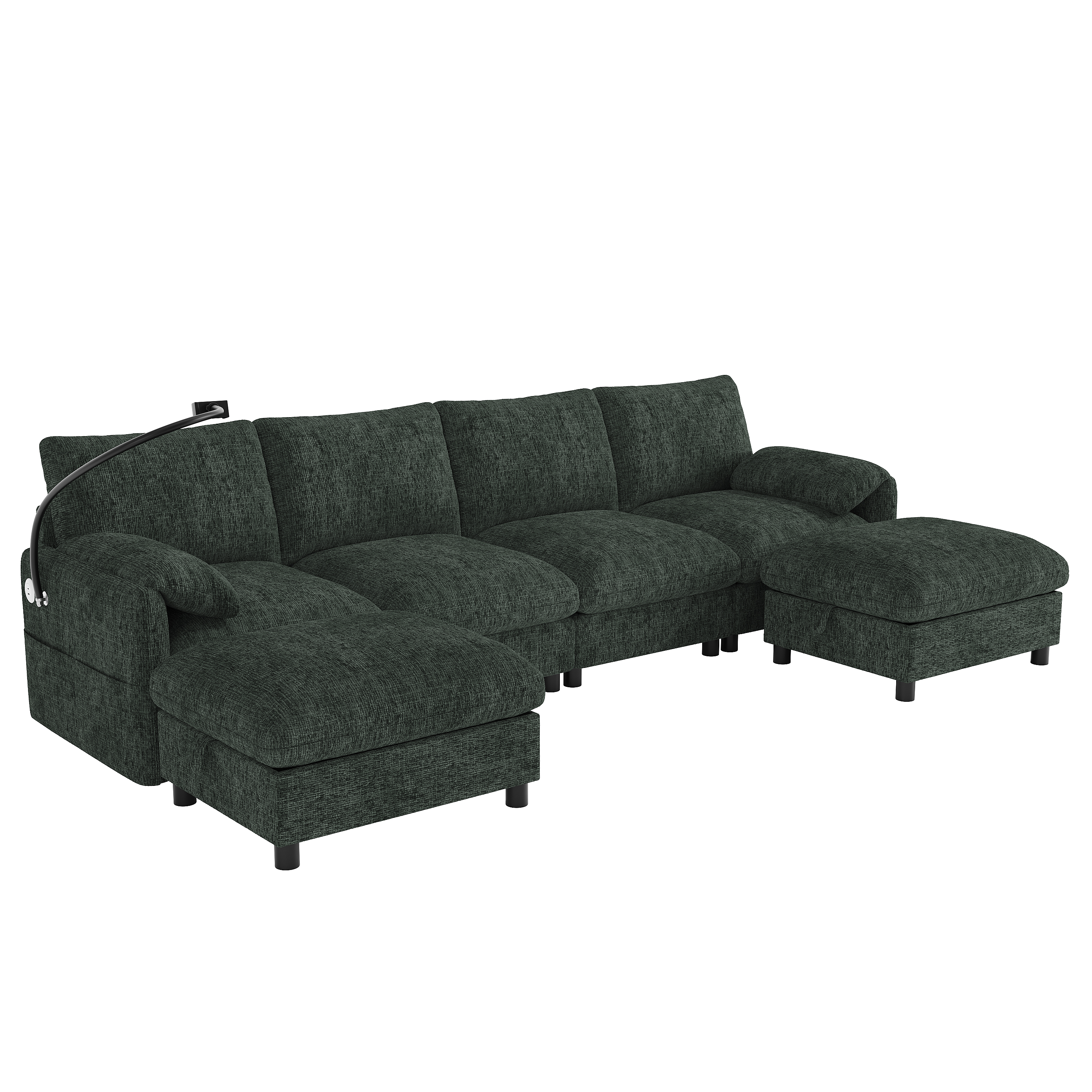 Canapé modulable 6 à 7 places en chenille vert pour salon séjour - spécifications 1
