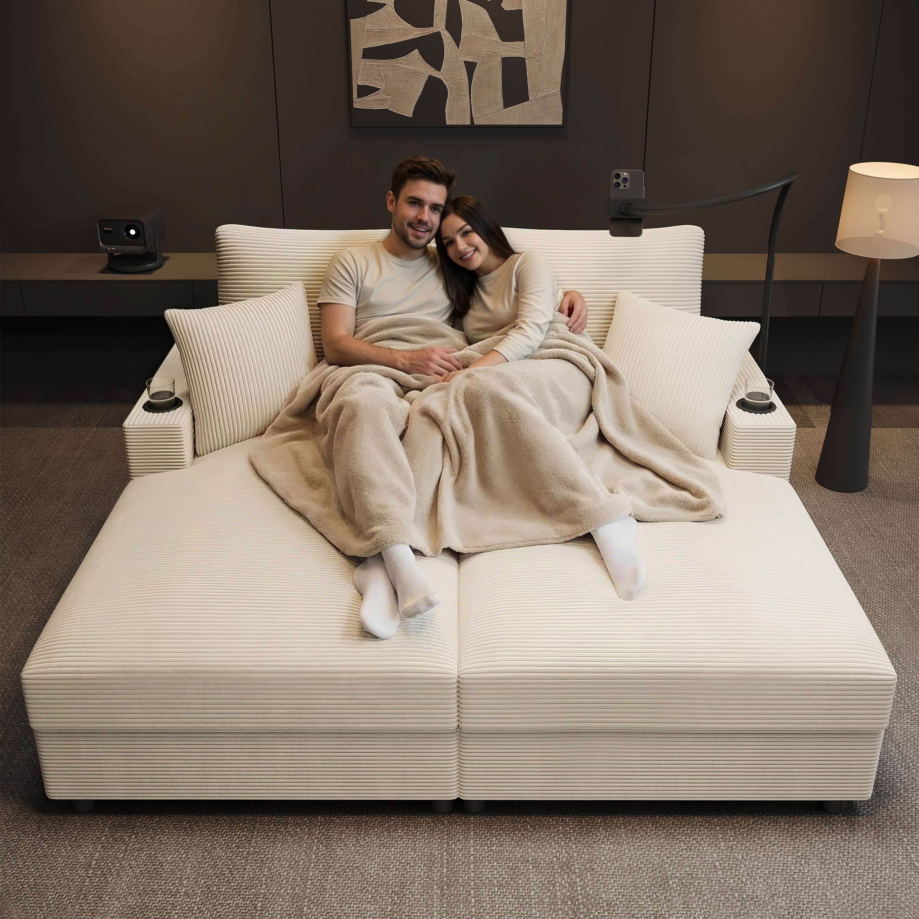 Doppelschlafsofa mit Schlaffunktion, gepolsterter 