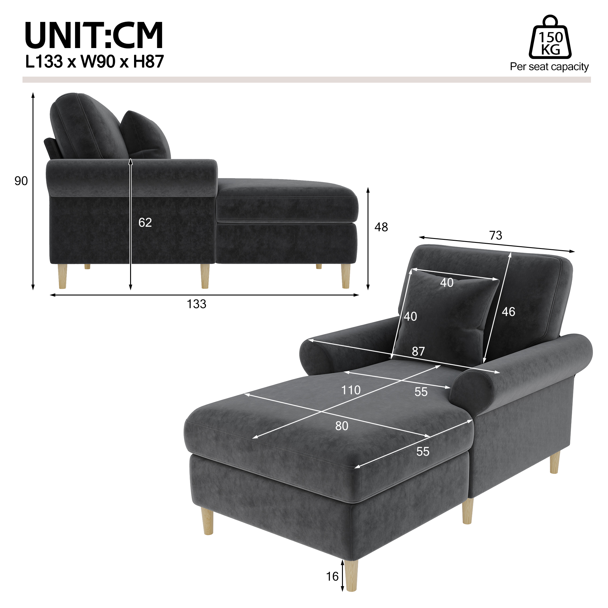 Dimensions du fauteuil convertible