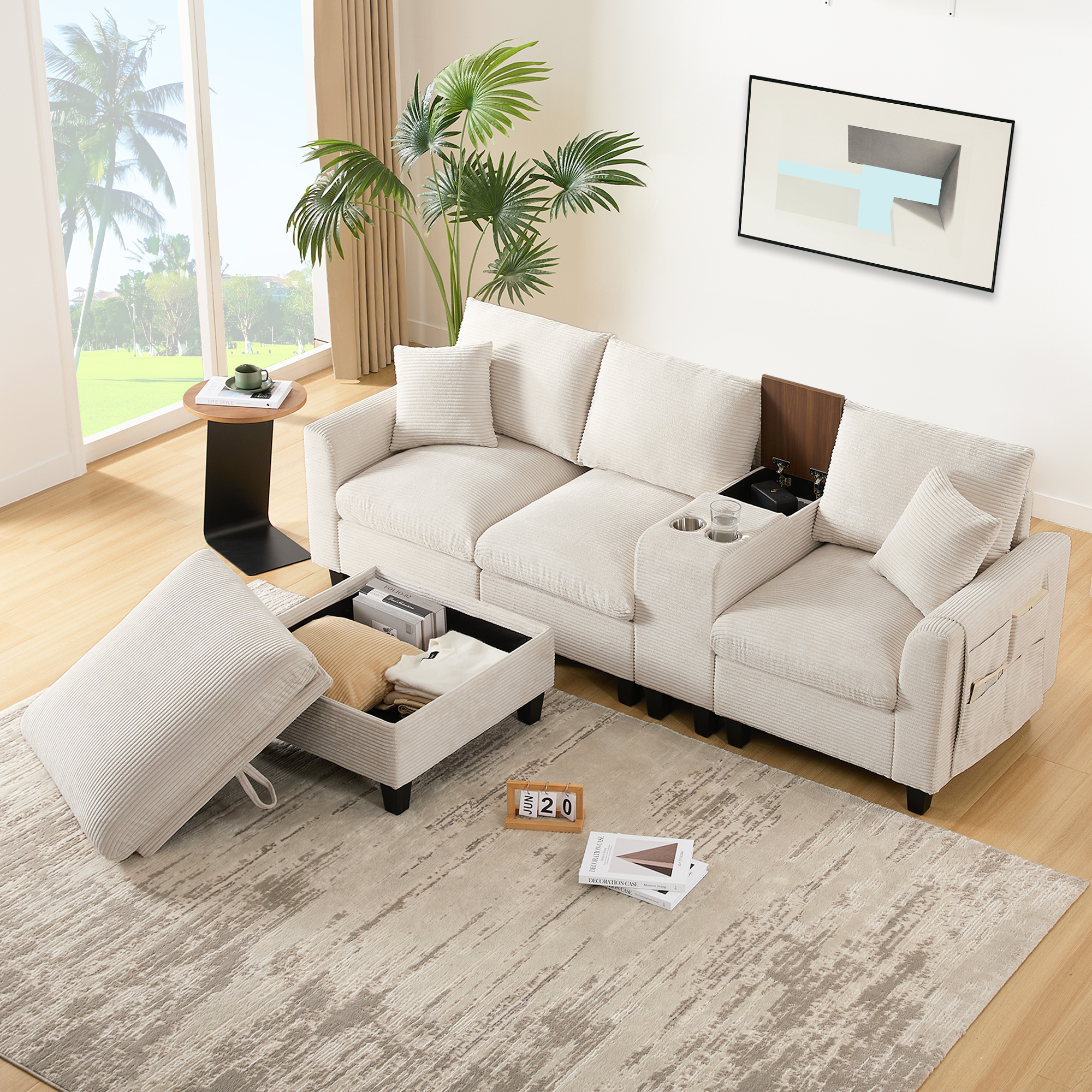 Modern L-Form Ecksofa, Umwandelbares Sofa mit Kons