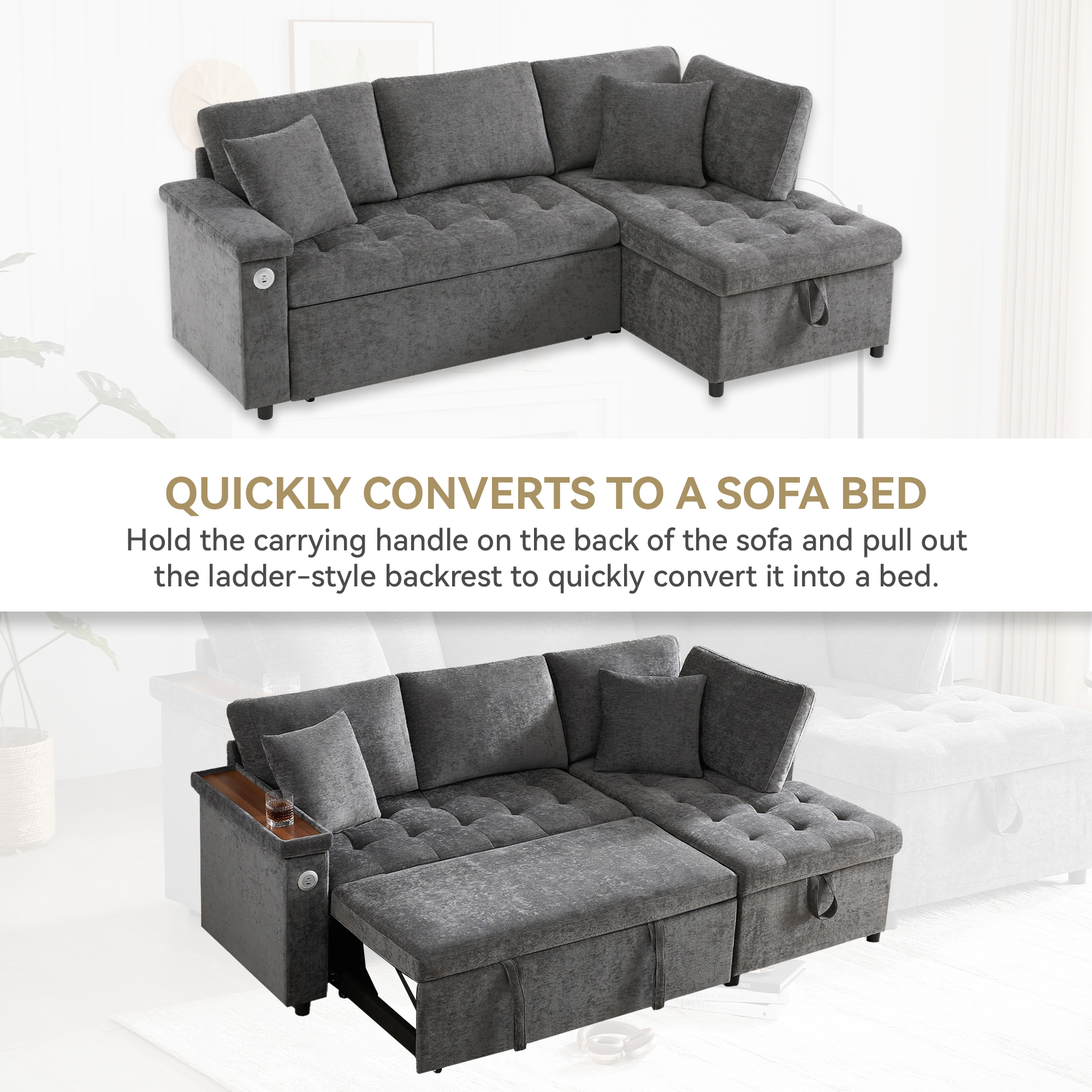 Canapé-lit gris avec fonction couchage