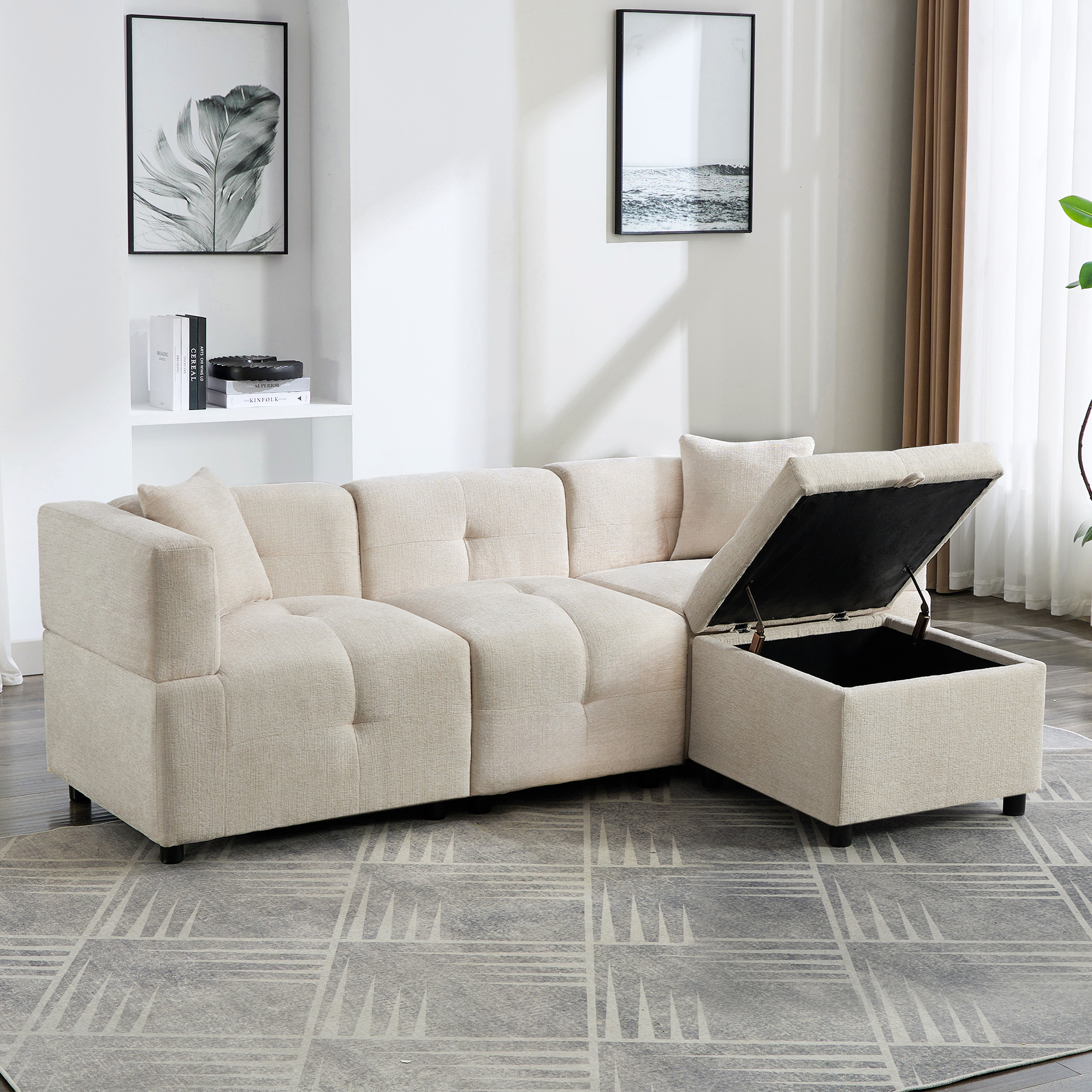 Canapé d’angle 3 places chenille beige