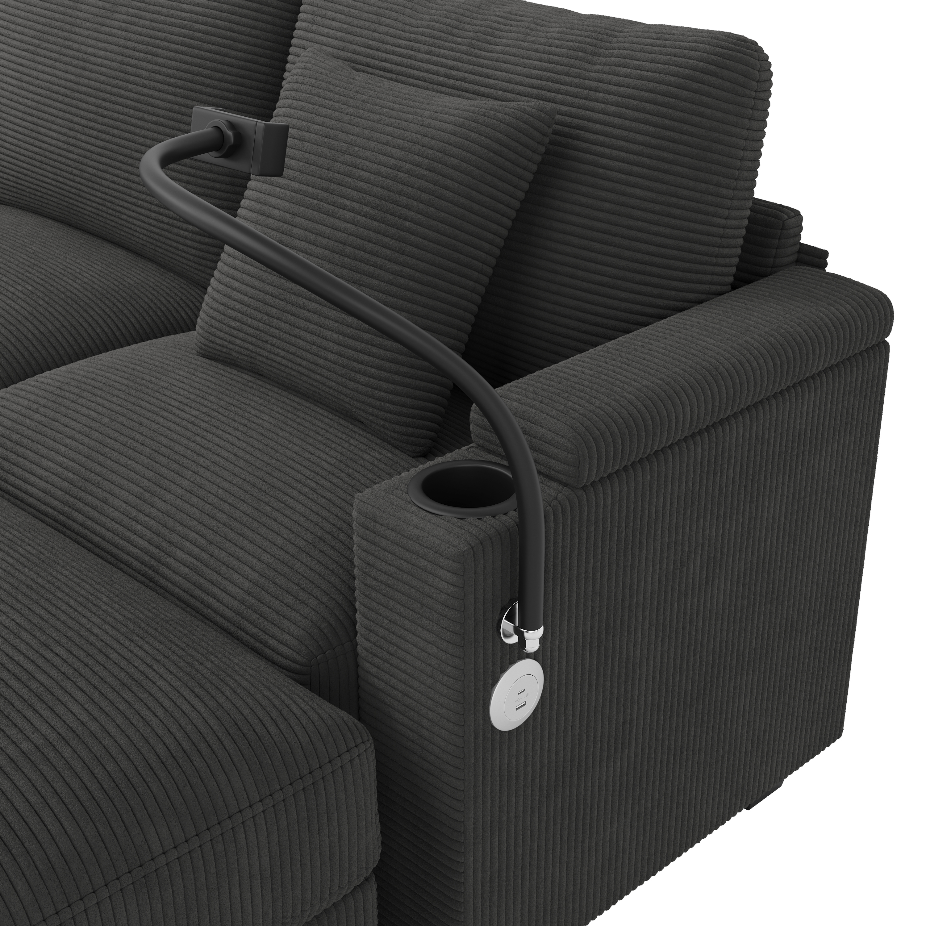 Détail canapé U design moderne gris