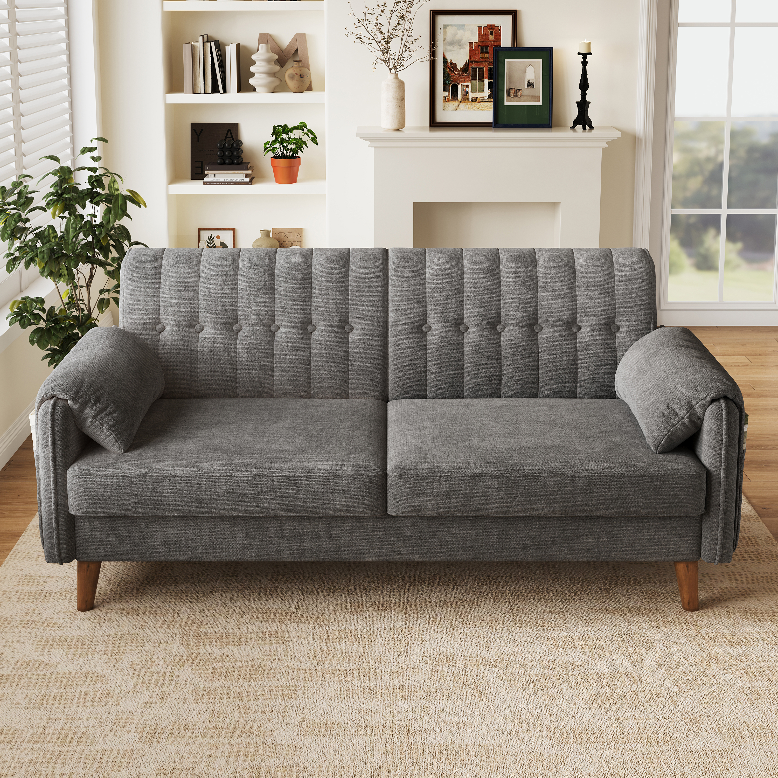 Canapé 2 places 161,5 x 79 x 83,5 cm, avec coffre de rangement, modulable, en chenille, Gris clair - vue principale