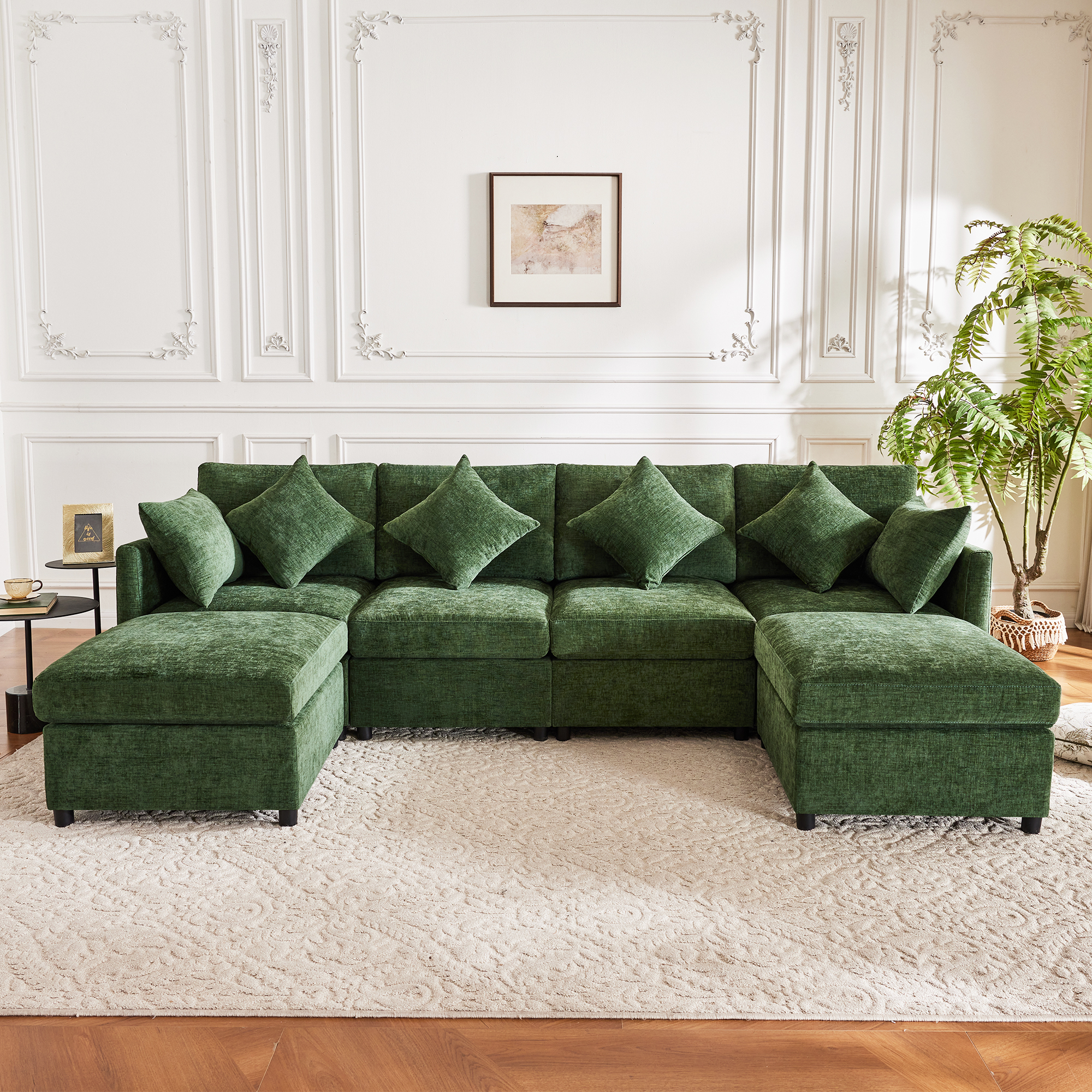 Canapé modulaire U/L vert chenille