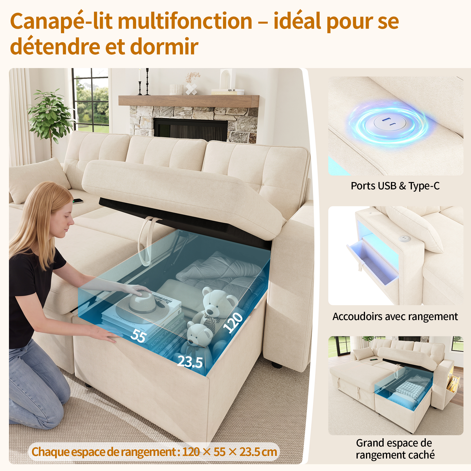 Vue complémentaire du canapé d’angle convertible