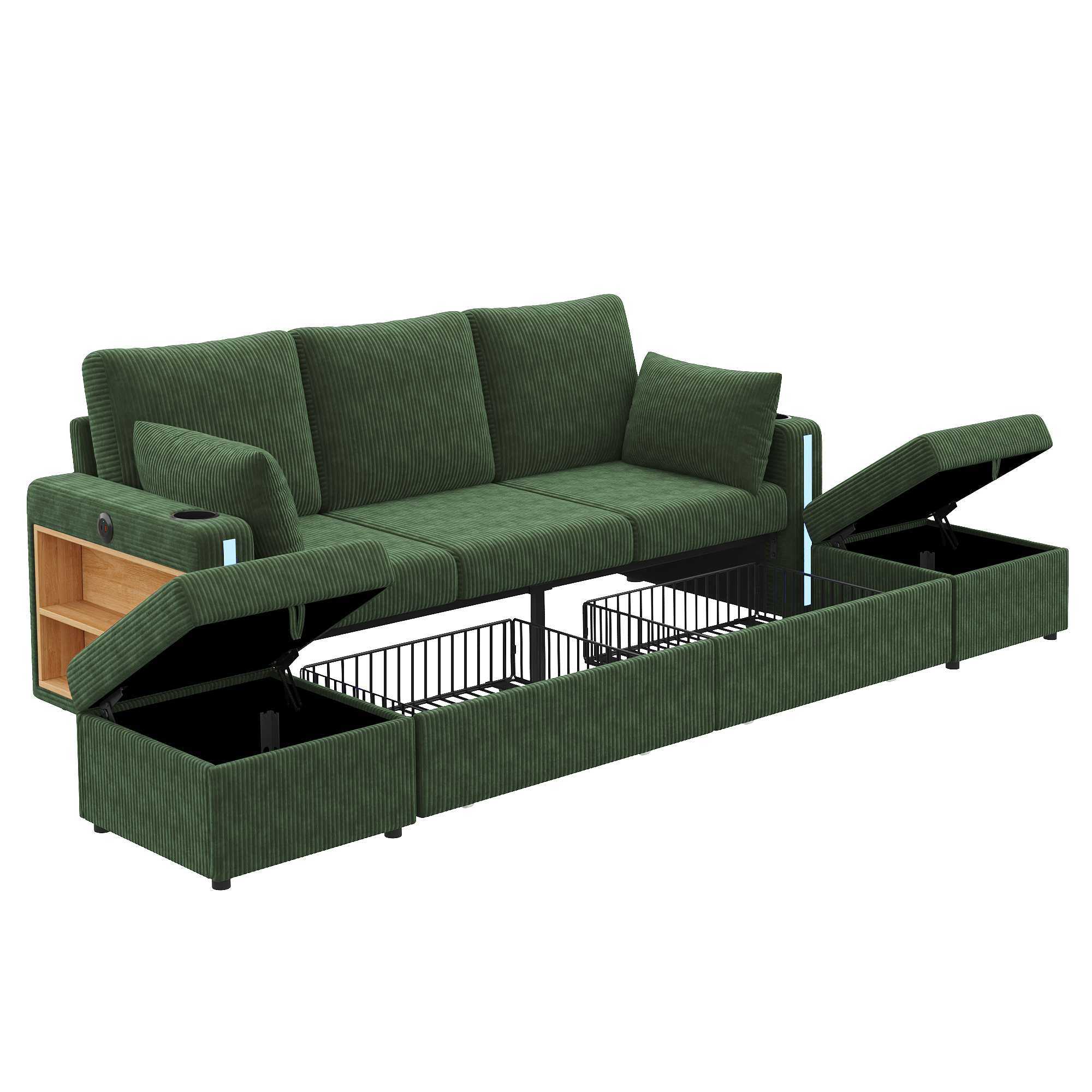Canapé d’angle modulable 5 places 190 x 130 x 85 cm canapé en L avec méridienne, avec pouf, avec rangement, velours côtelé, Vert - spécifications 1