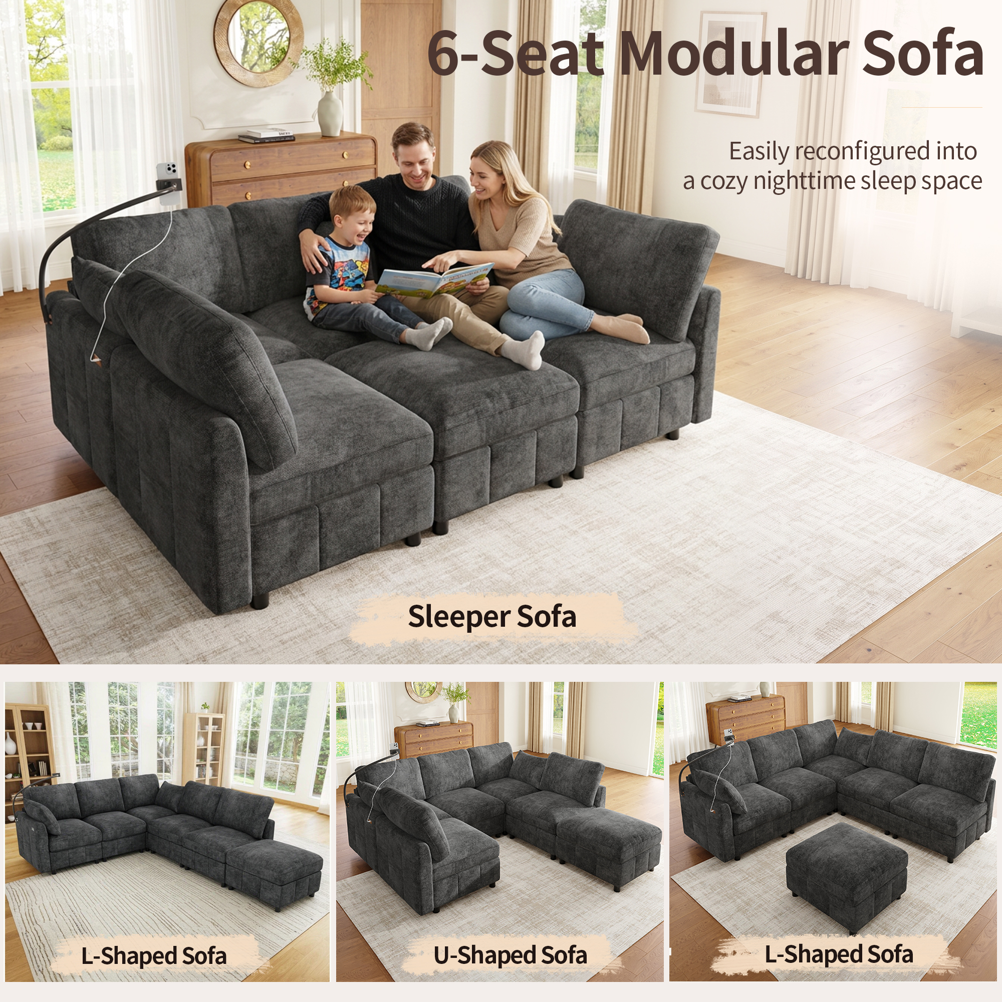 Vue du canapé et de sa fonction couchage