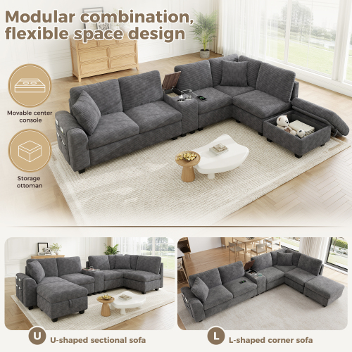 Détails du canapé modulable avec poche latérale et coussins