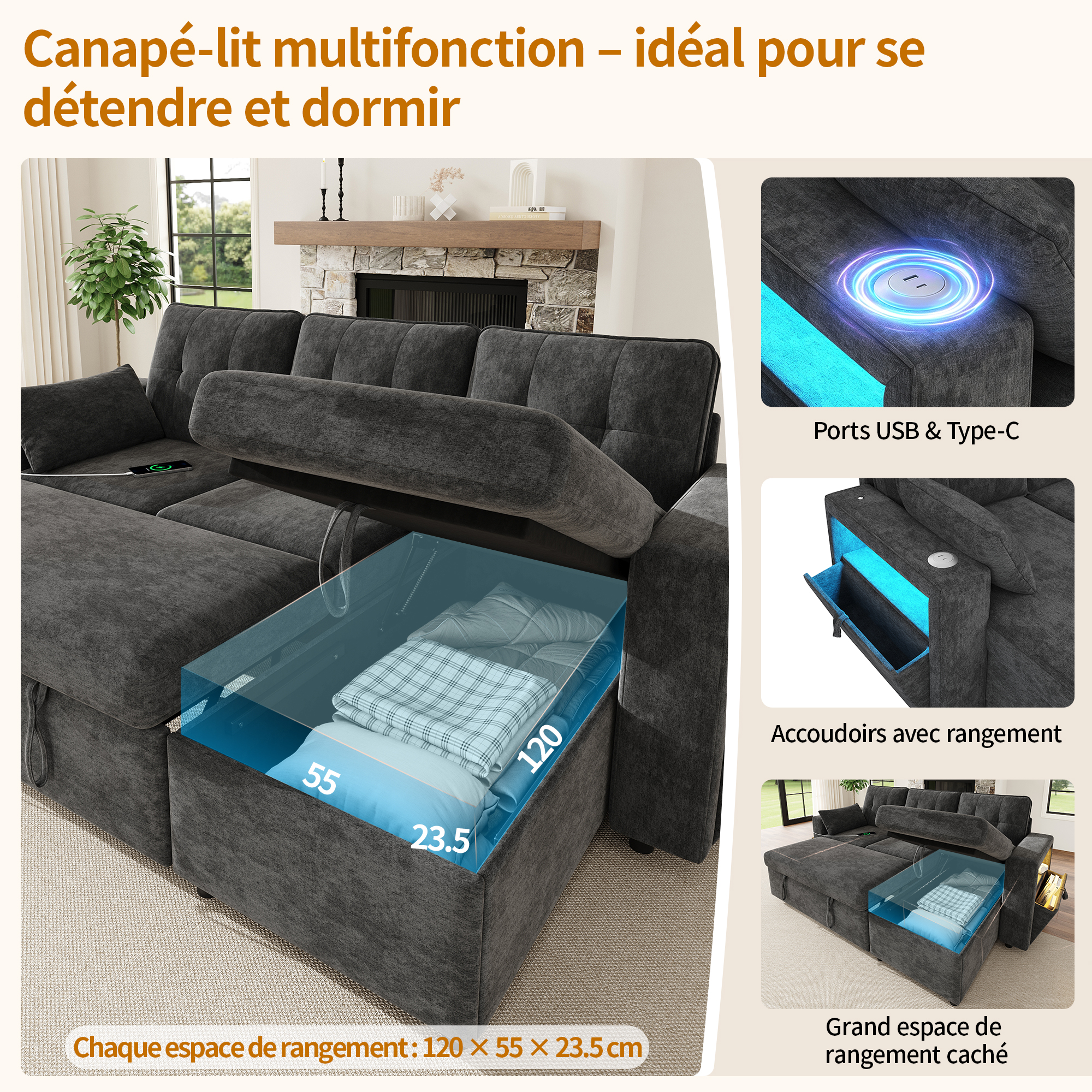 Caractéristiques du canapé d’angle convertible