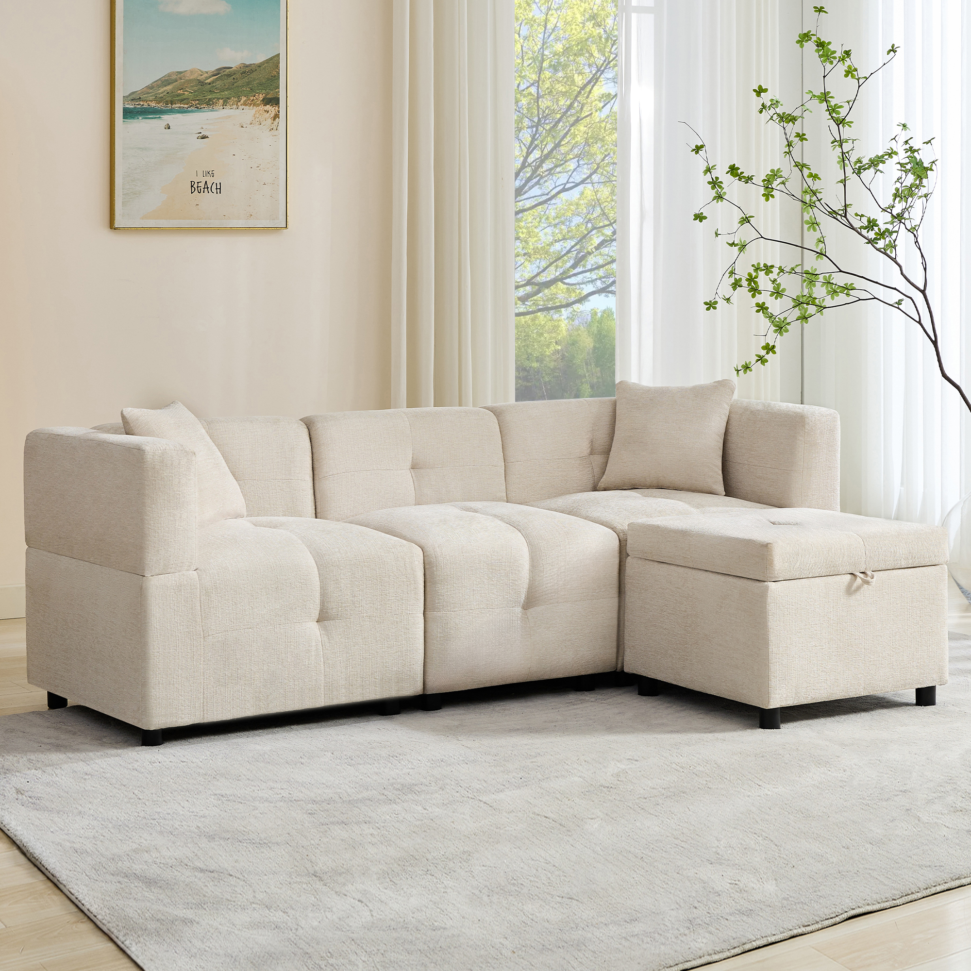 3-Sitzer-Sofa, Ecksofa mit Stauraum, L-förmiges Ec