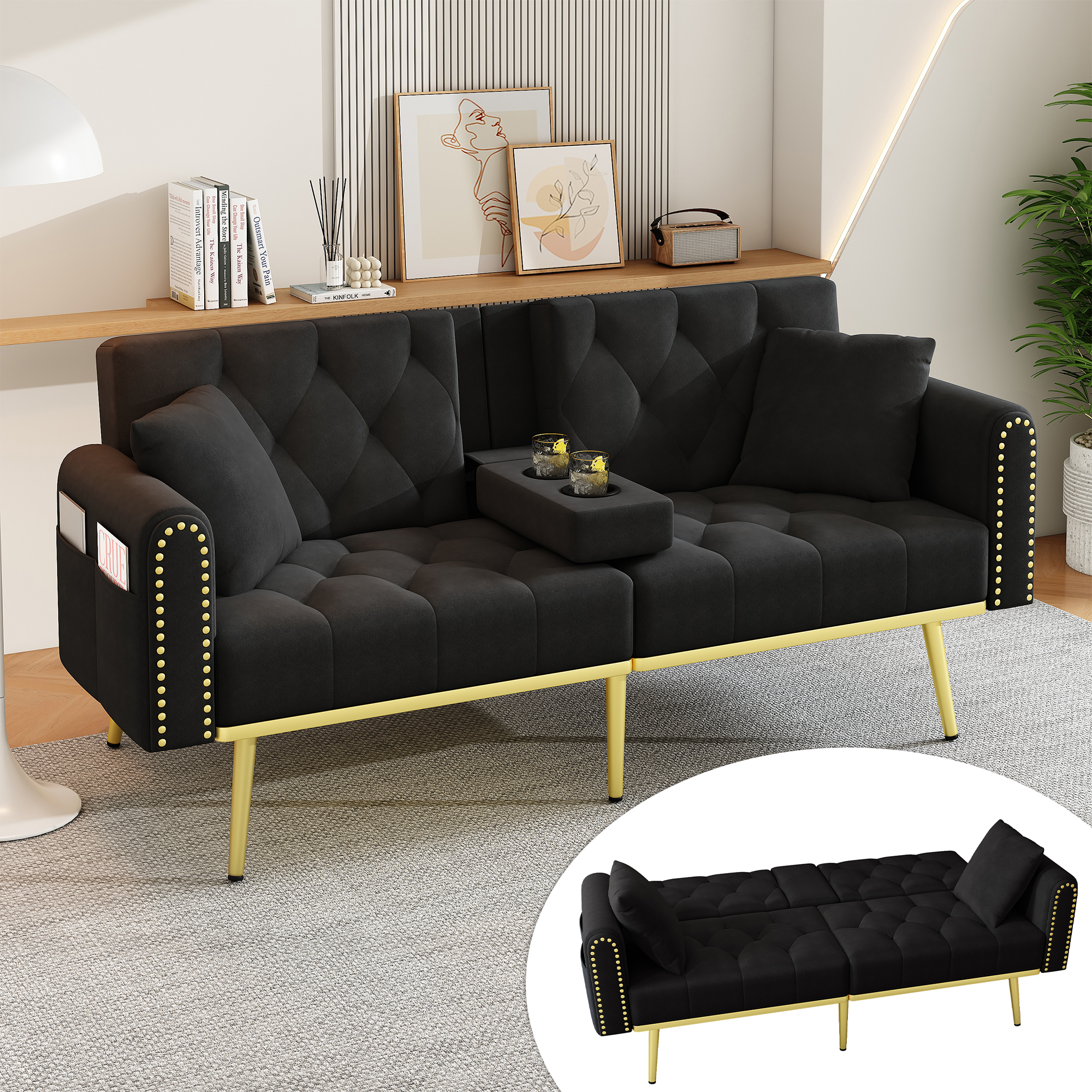 Doppelt ausklappbares Schlafsofa mit Liegefunktion