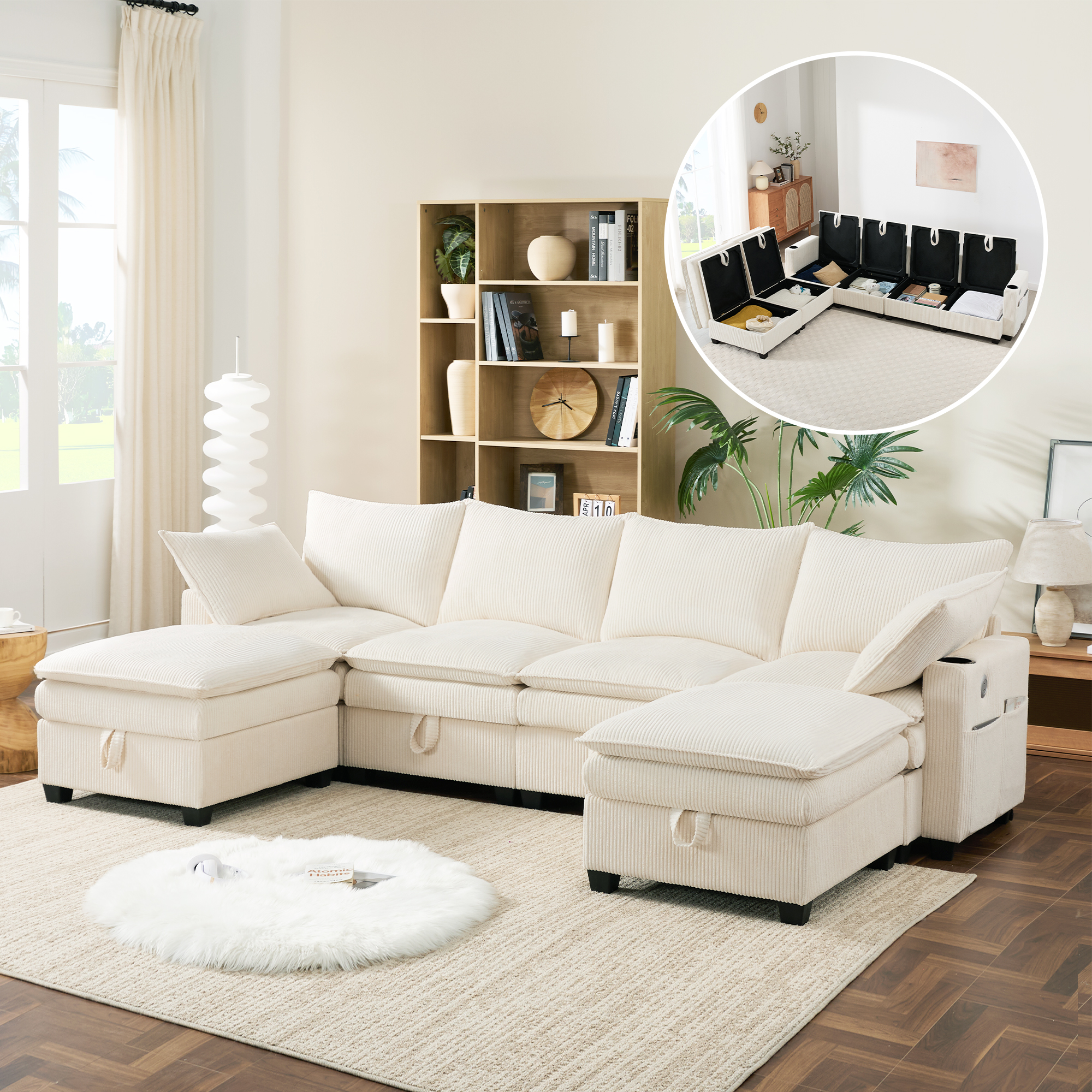 Modernes L-förmiges Sofa mit Cordbezug, Abnehmbare